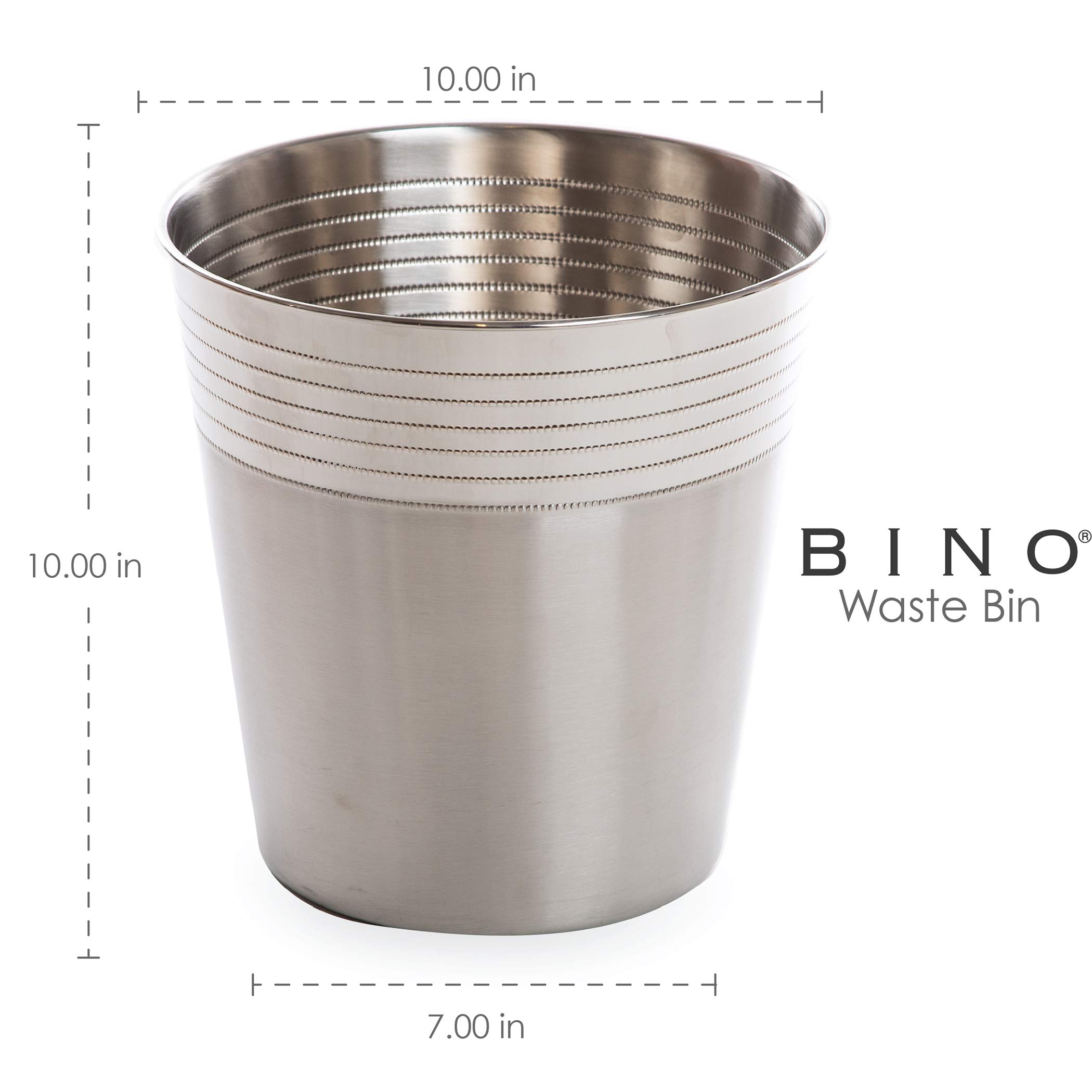 BINO Metal Waste Basket - Stylish Trash Can for Home, Office, Bathroom, Dorm & Kitchen - Small Garbage Bin for Bedroom, Desk & Living Room - Home Essentials (Shiny Striped Design) - Perfect for Waste Disposal in Any Room