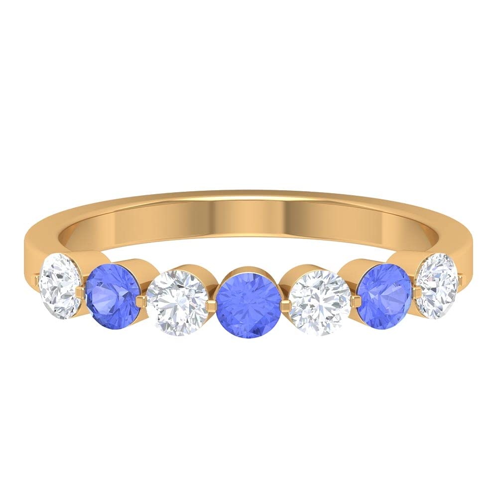 1 CT Tanzanite and Moissanite Semi Eternity Ring for Women - 14K Solid Gold Half Eternity Band - Elegant Tanzanite Jewelry for Anniversary, Engagement, or Special Occasion Gifts