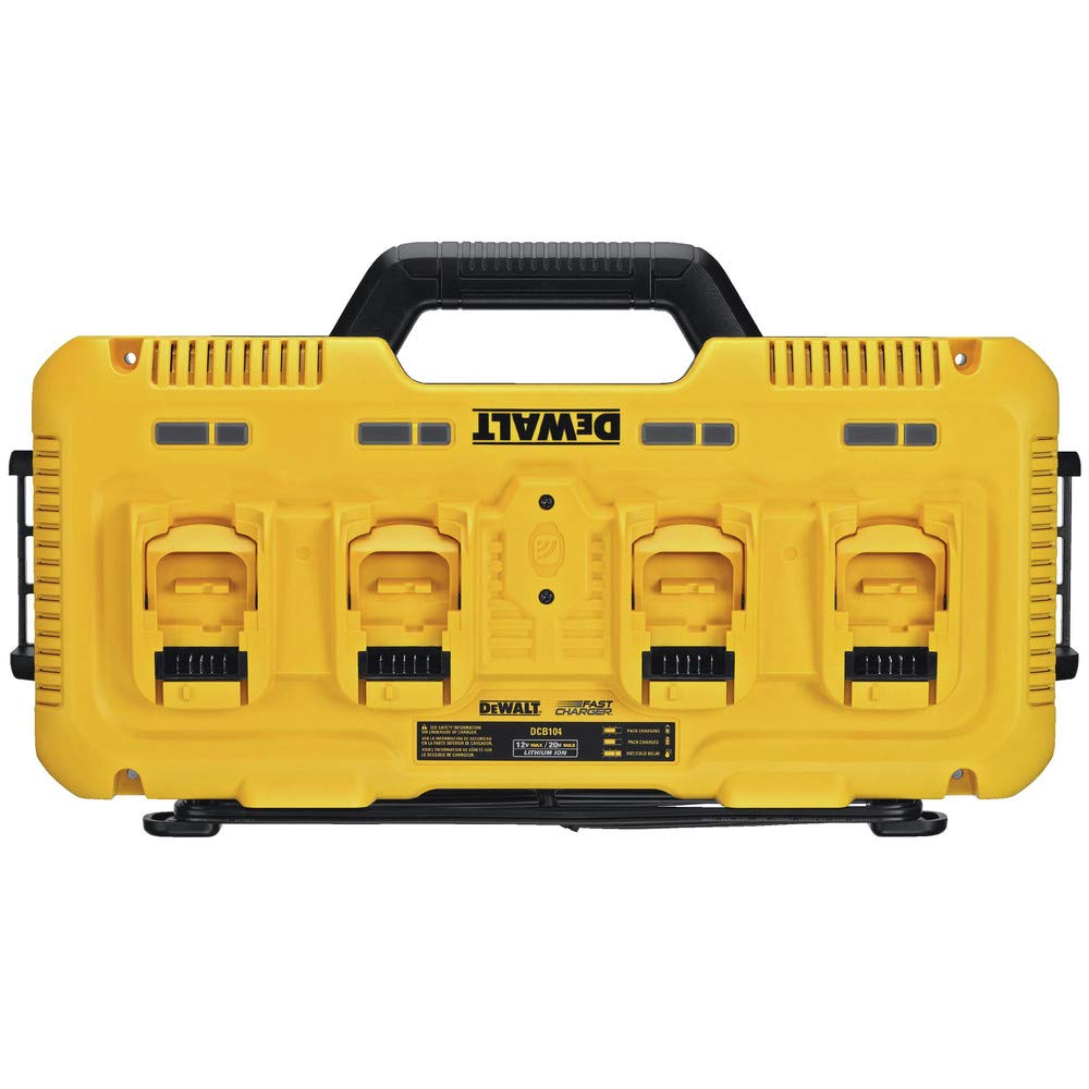 DEWALT DCB104 20V MAX* 4-Port Rapid Battery Charger for Power Tools - Fast Charging for Drills, Saws & More - Perfect for Construction Sites & DIY Projects (Black/Yellow)