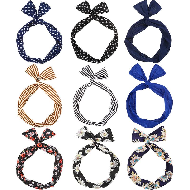Trendy Club 6-Piece Women's Wire Headbands Set - Bow Twist, Satin & Rabbit Ear Hair Accessories for Yoga, Sports & Everyday Wear