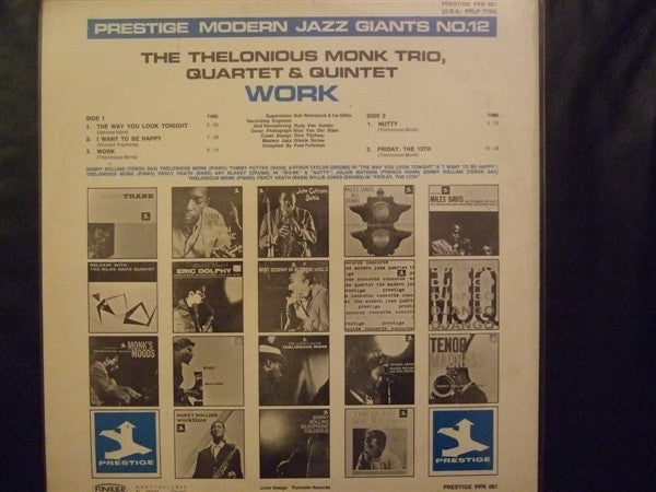 Thelonious Monk Trio, Quartet & Quintet - Work (Vinyl LP, Compilation, Mono, Reissue, Remastered, VG+ Condition) - Jazz Music for Relaxation & Vinyl Collectors