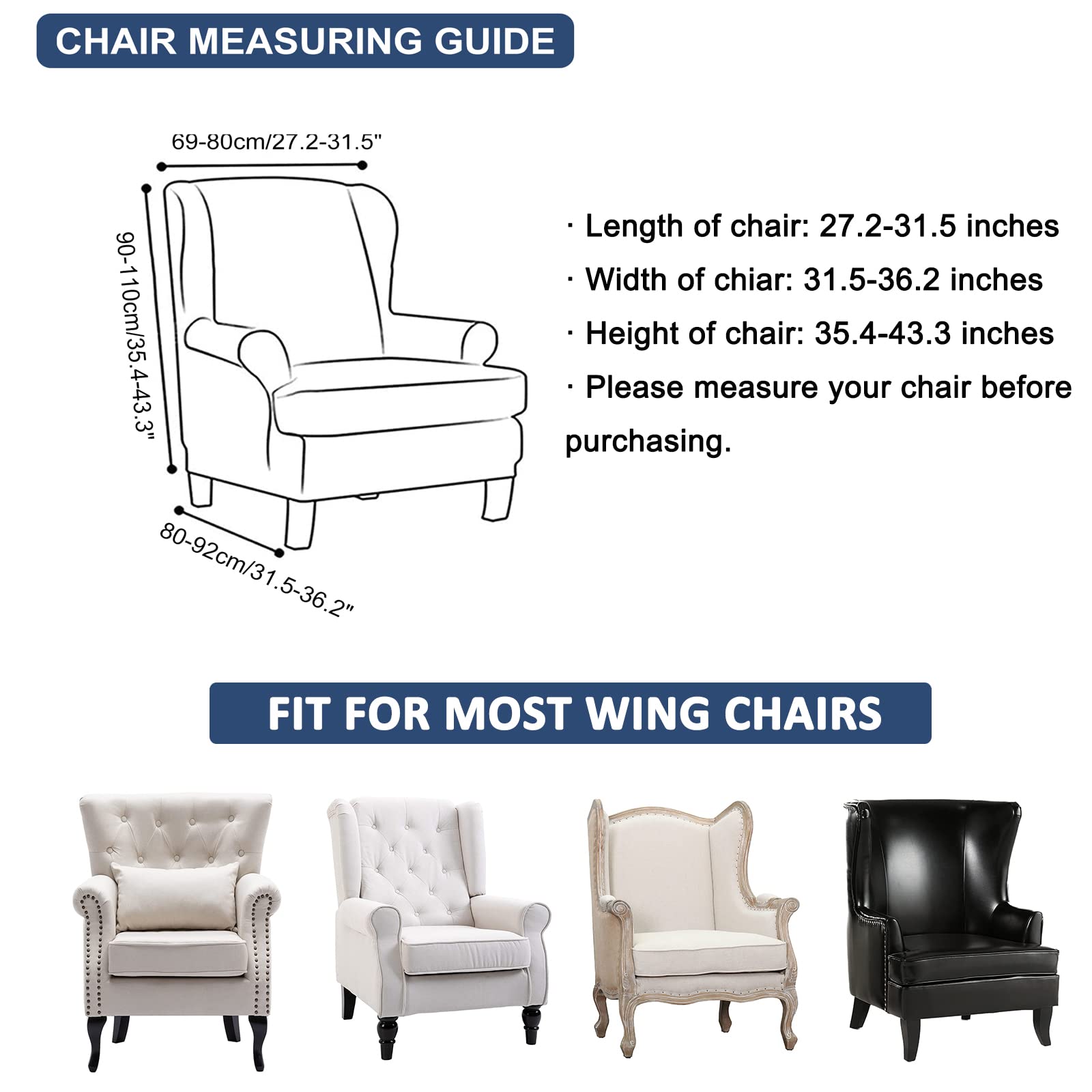 HAOYONG Printed Wing Chair Slipcovers - 2 Piece Stretch Washable Wingback Armchair Covers for Living Room & Bedroom | Perfect for Home Decor, Reading Nook & Cozy Relaxation
