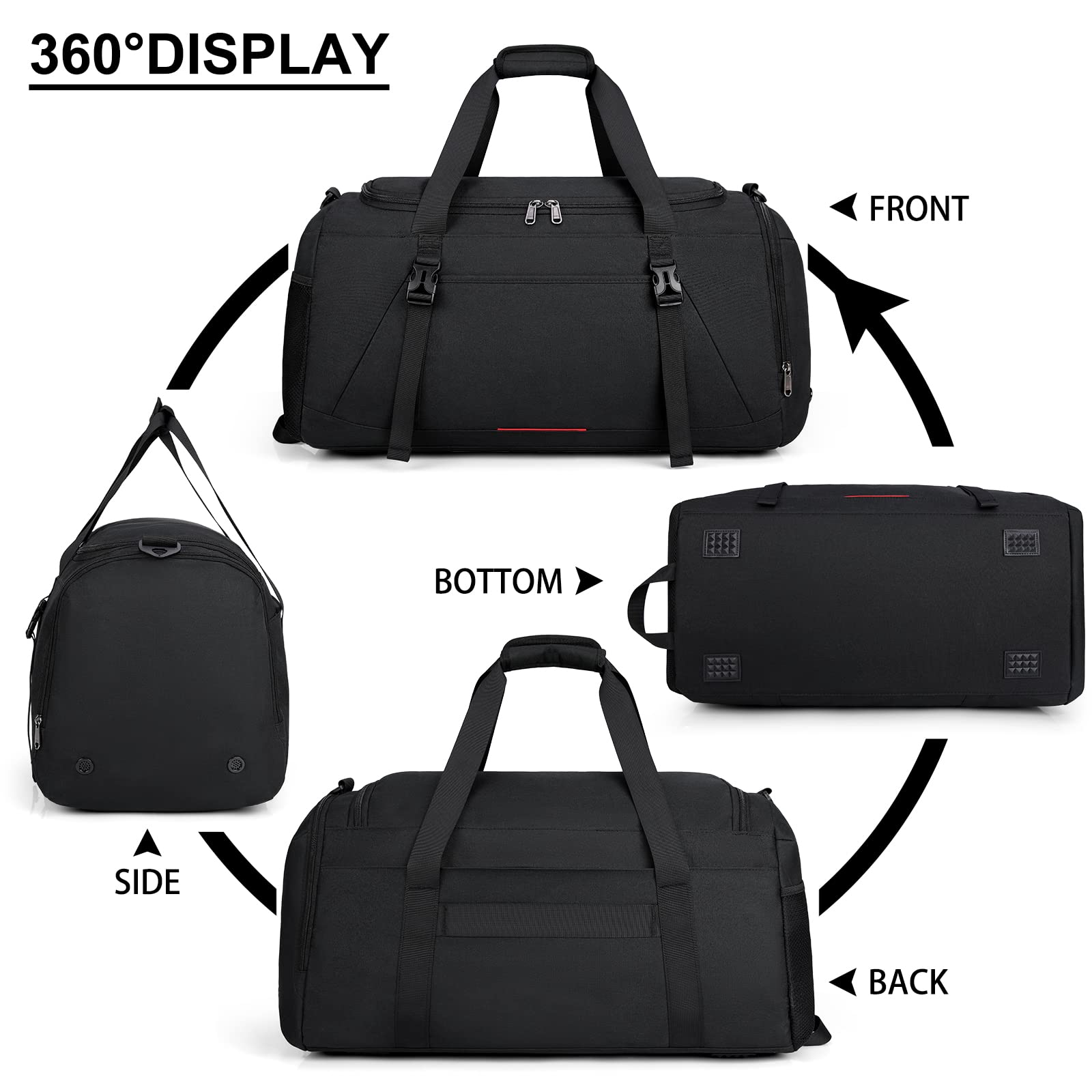 **40L Waterproof Gym Bag for Men & Women - Lightweight Sports Duffle Bag with Shoe Compartment & Wet Pocket - Large Travel Carry On Weekender Overnight Bag for Workouts, Travel & Gym - Black**