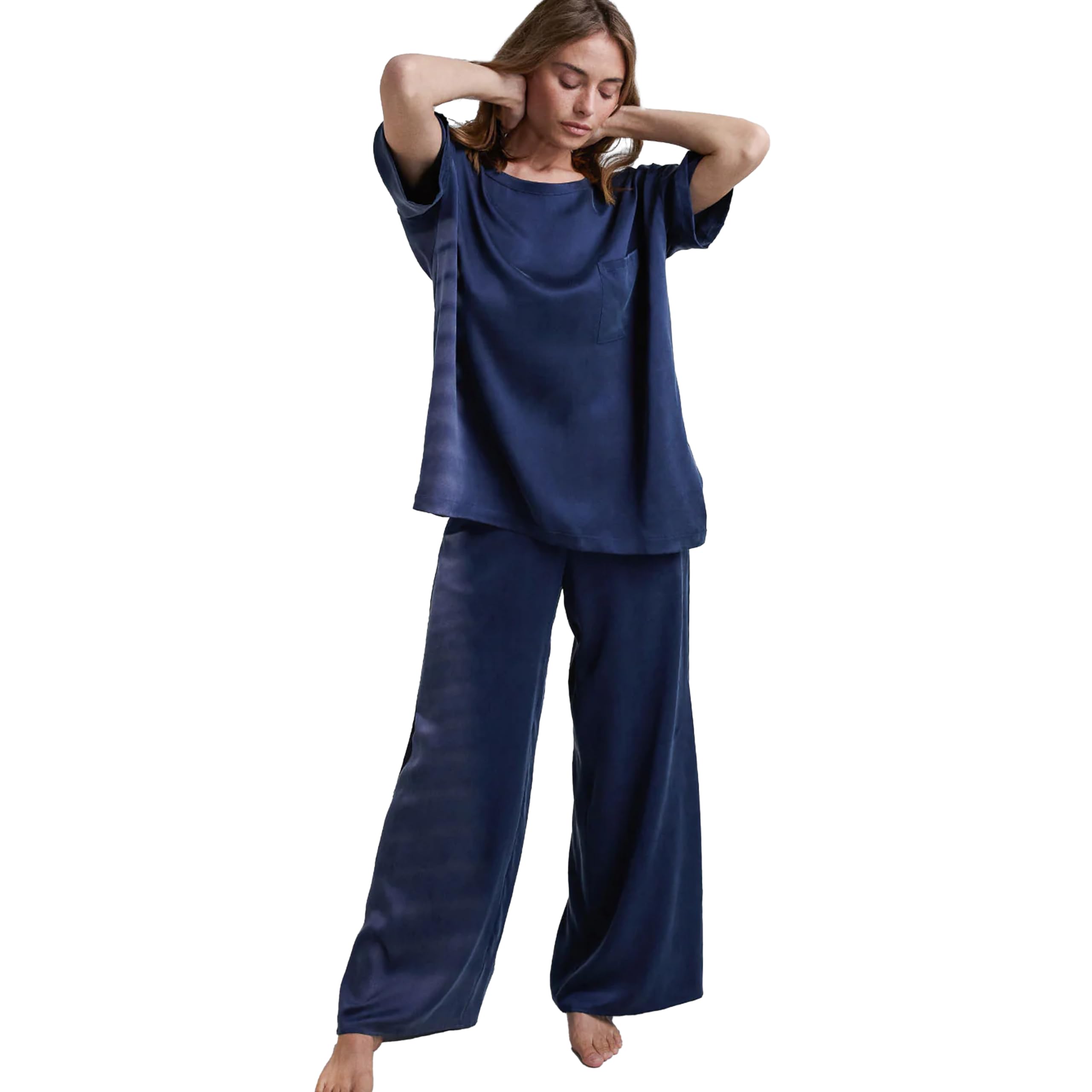 Lunya Washable Mulberry Silk Pajamas for Women - Soft & Breathable Sleepwear Set with Oversized Tee & Silk Pants - Multiple Colors & Sizes - Perfect for Relaxing at Home, Lounging & Comfortable Sleep