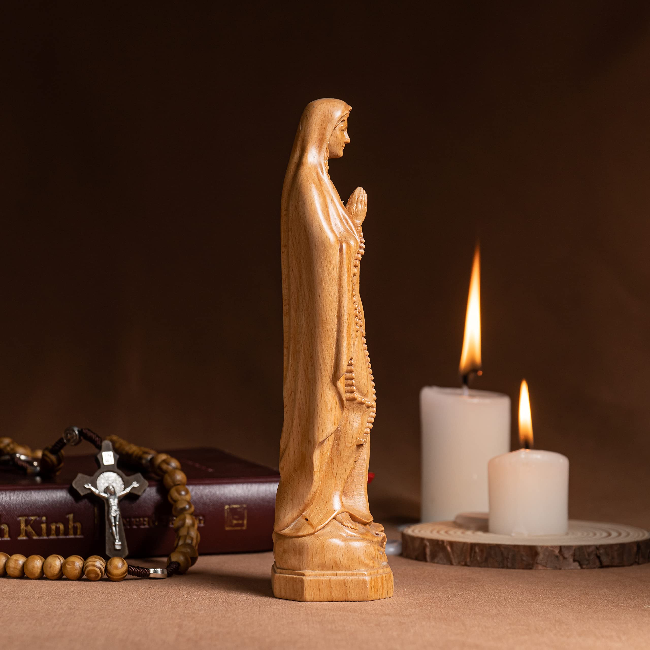 Hand-Carved Wooden Statue of Our Lady of Lourdes - Catholic Religious Home Decor, Housewarming Gift & Mother's Day Present - Perfect for Prayer Altars, Home Shrines & Spiritual Spaces (Medium Size)