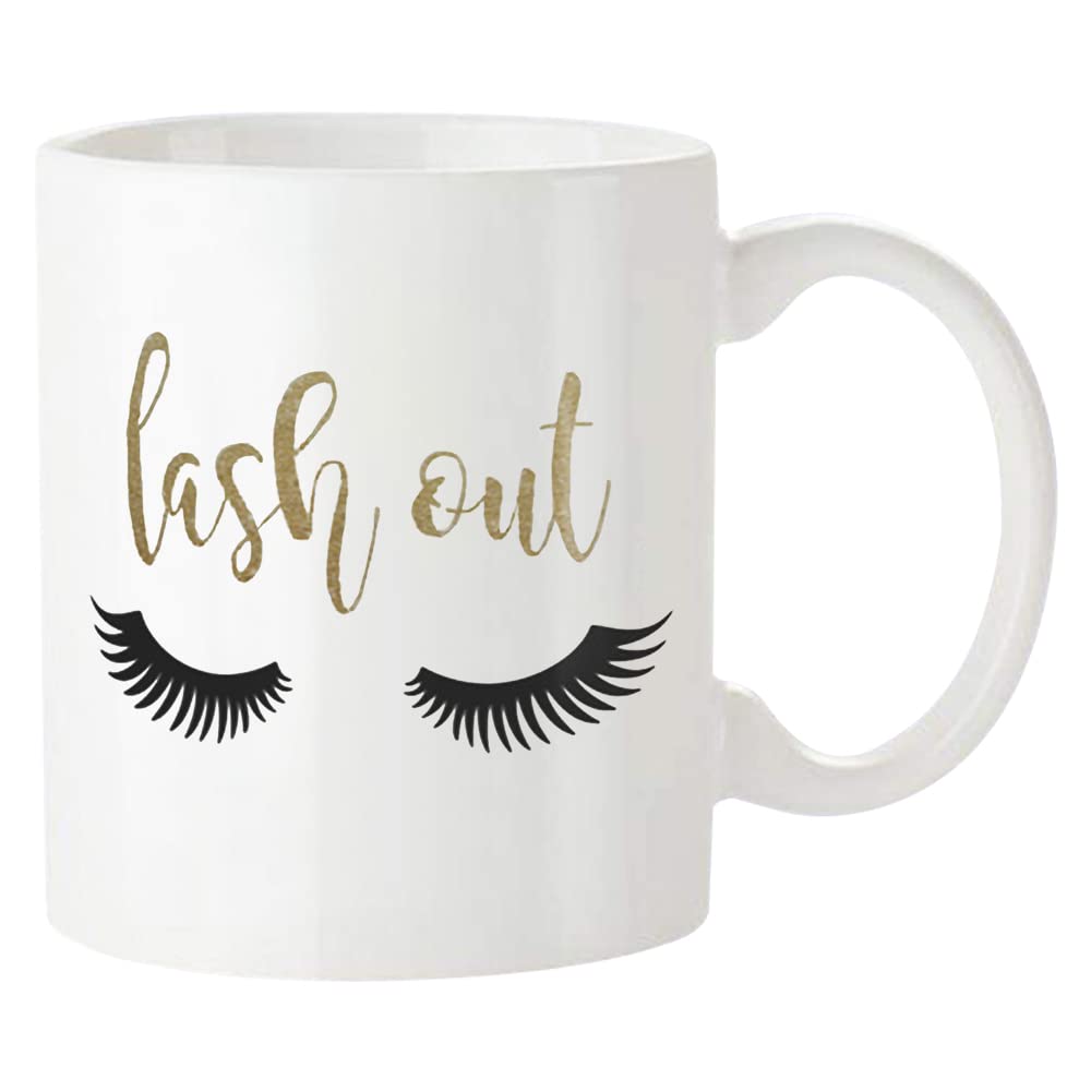 Fonhark Lash Out Makeup Lover Coffee Mug - 11oz Novelty Mascara Eyelash Themed Cup - Perfect Gift for Cosmetics Enthusiasts - Great for Morning Coffee, Makeup Brushes Holder & Office Desk Decor (White)