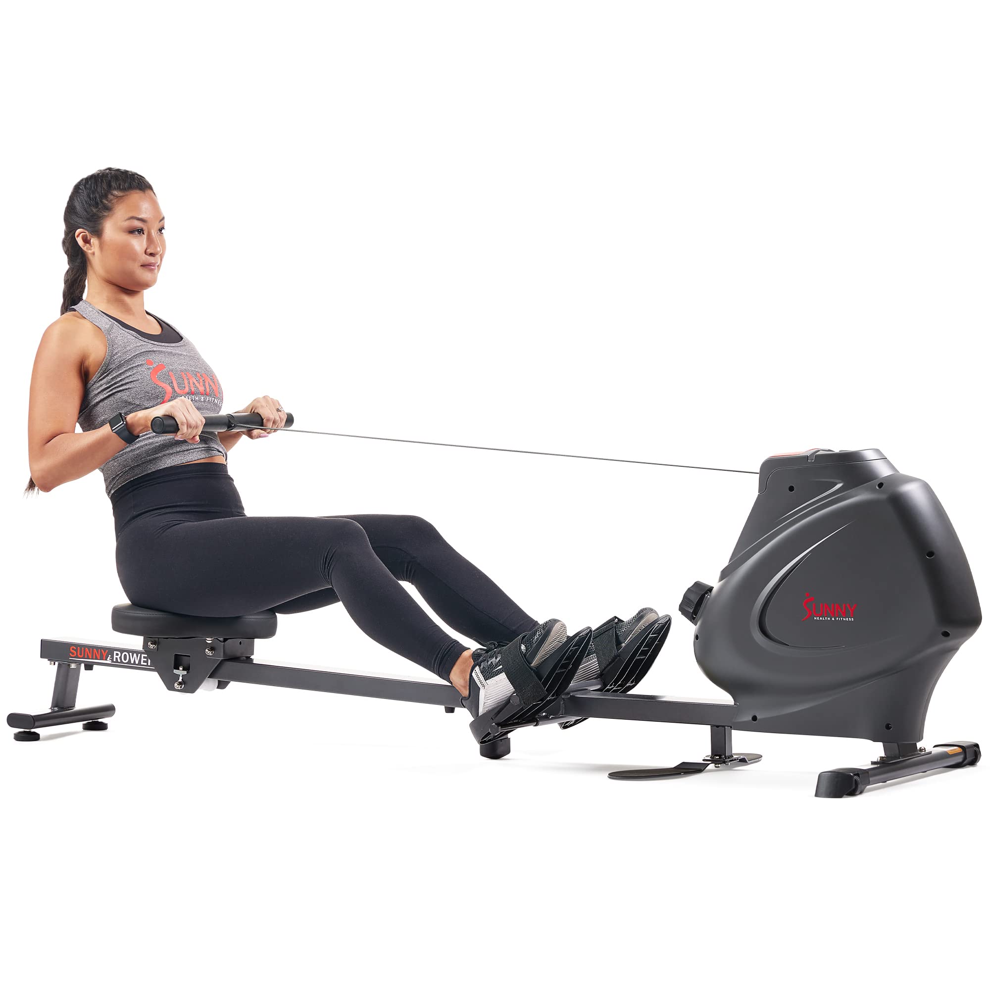 Sunny Health & Fitness Magnetic Rowing Machine with Digital Monitor - Foldable Design for Home Gym, Full Body Workout Equipment for Bicep Curls, Rowing Exercises | Perfect for Small Spaces & Cardio Training
