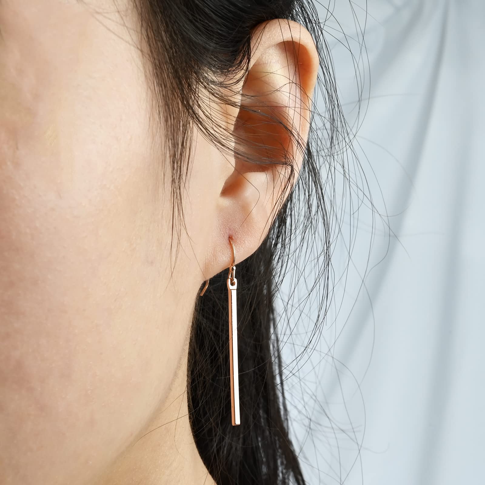 925 Sterling Silver Rose Gold Dangle Earrings for Women - Hypoallergenic Stick Drop Earrings with Minimalist Long Vertical Bar Design | Trendy Fashion Jewelry for Parties, Weddings & Everyday Wear