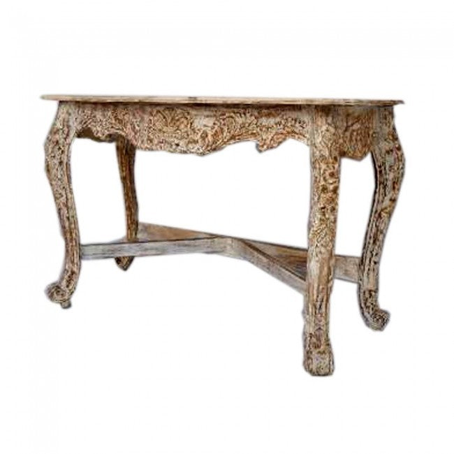 Hand Carved Distressed White Console Table - Entryway Hall Table for Farmhouse & Rustic Decor - Perfect for Foyers, Living Rooms & Dining Areas