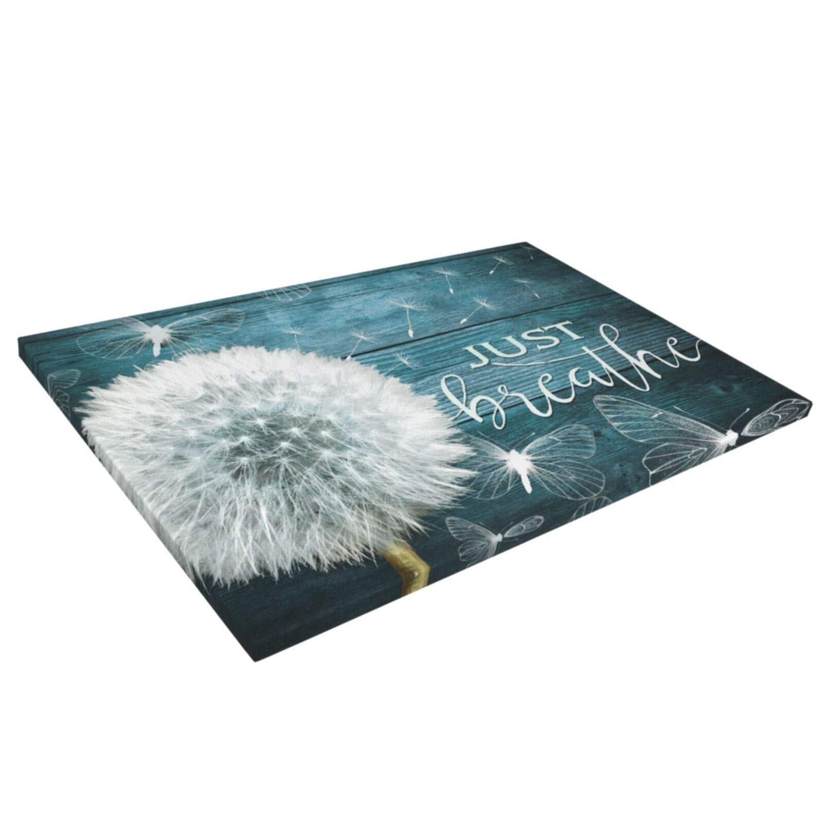 BOLDROLE Just Breathe Teal Dandelion Canvas Wall Art - 16x24 Inch Framed Ready to Hang Floral Print for Living Room, Bathroom, Bedroom & Office Decor - Perfect for Home, Spa or Meditation Space