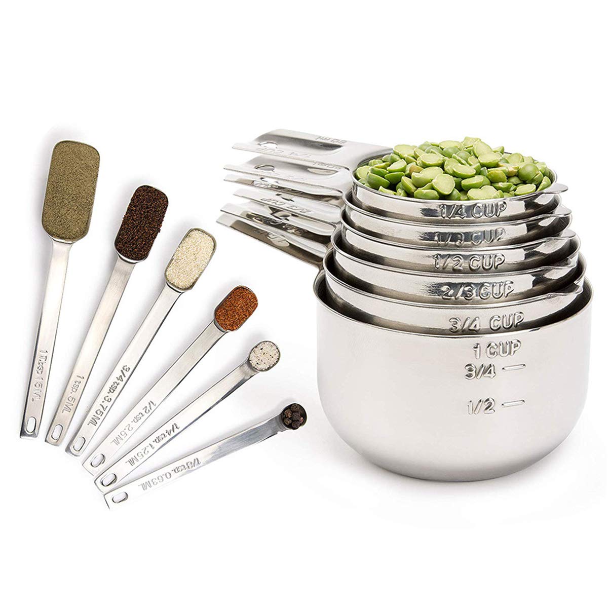 Ruiqas 13-Piece Stainless Steel Measuring Cups and Spoons Set - 7 Measuring Cups & 6 Measuring Spoons for Baking, Cooking, and Meal Prep - Perfect for Home Kitchen, Professional Baker, and Cooking Enthusiasts