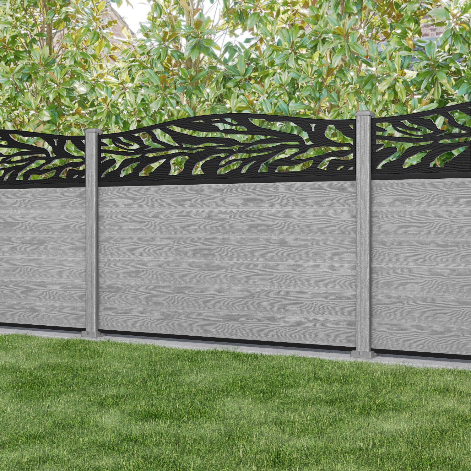 Classic Malawi Curved Top Fence Panel - Light Grey Composite Wood Privacy Fence with Durable Composite Posts | Perfect for Backyard, Garden, and Property Boundary Security