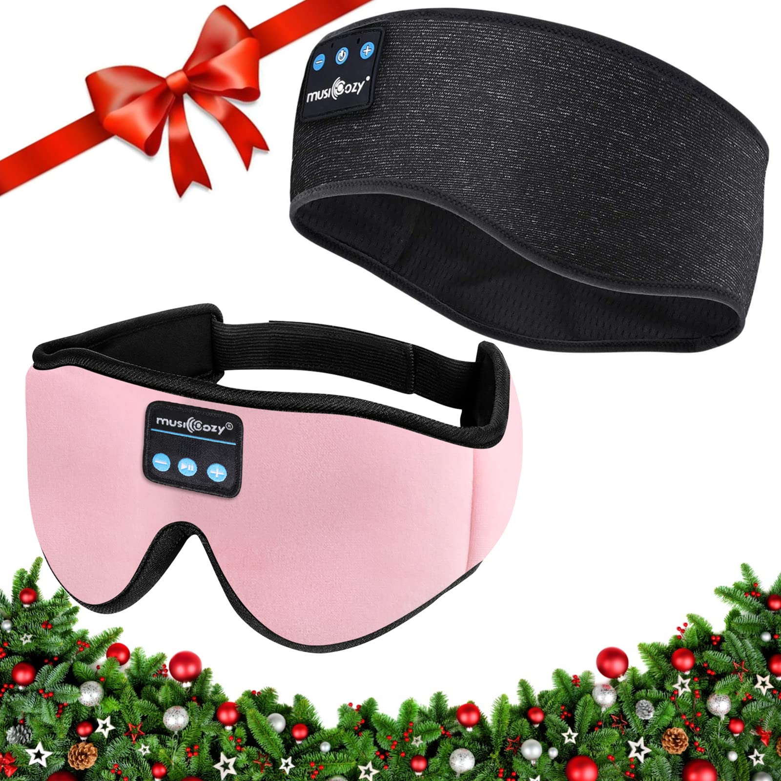 MusiCozy Bluetooth 5.2 Sleep Headphones & 3D Eye Mask - Wireless Sports Headband for Side Sleepers, Running, Yoga, Travel & Meditation (2-Pack) | Perfect for Nighttime Relaxation & Noise Cancellation