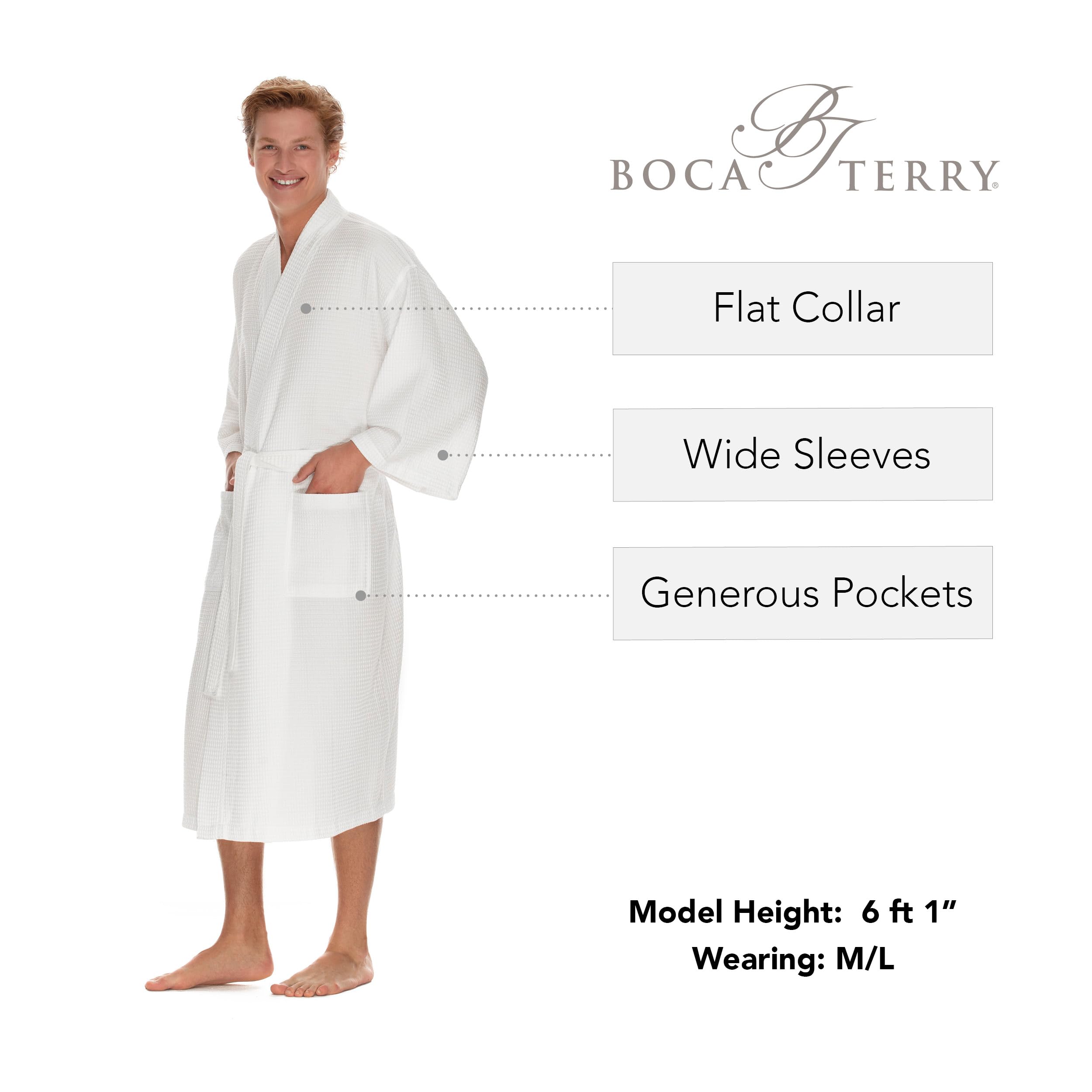 BOCA TERRY Men's Waffle Knit Spa Robe - Lightweight Cotton Kimono Bathrobe for Men, Long Hotel Style Robe with Belt - Perfect for Spa, Lounging & Relaxation at Home