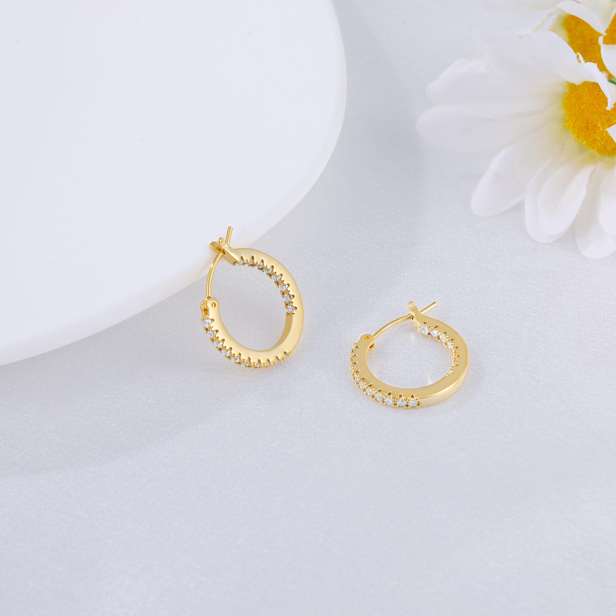 Gacimy 14K Gold Plated Hoop Earrings for Women - 15mm/20mm/30mm Cubic Zirconia Gold Hoops with 925 Sterling Silver Posts | Elegant Everyday Jewelry for Work, Parties & Special Occasions