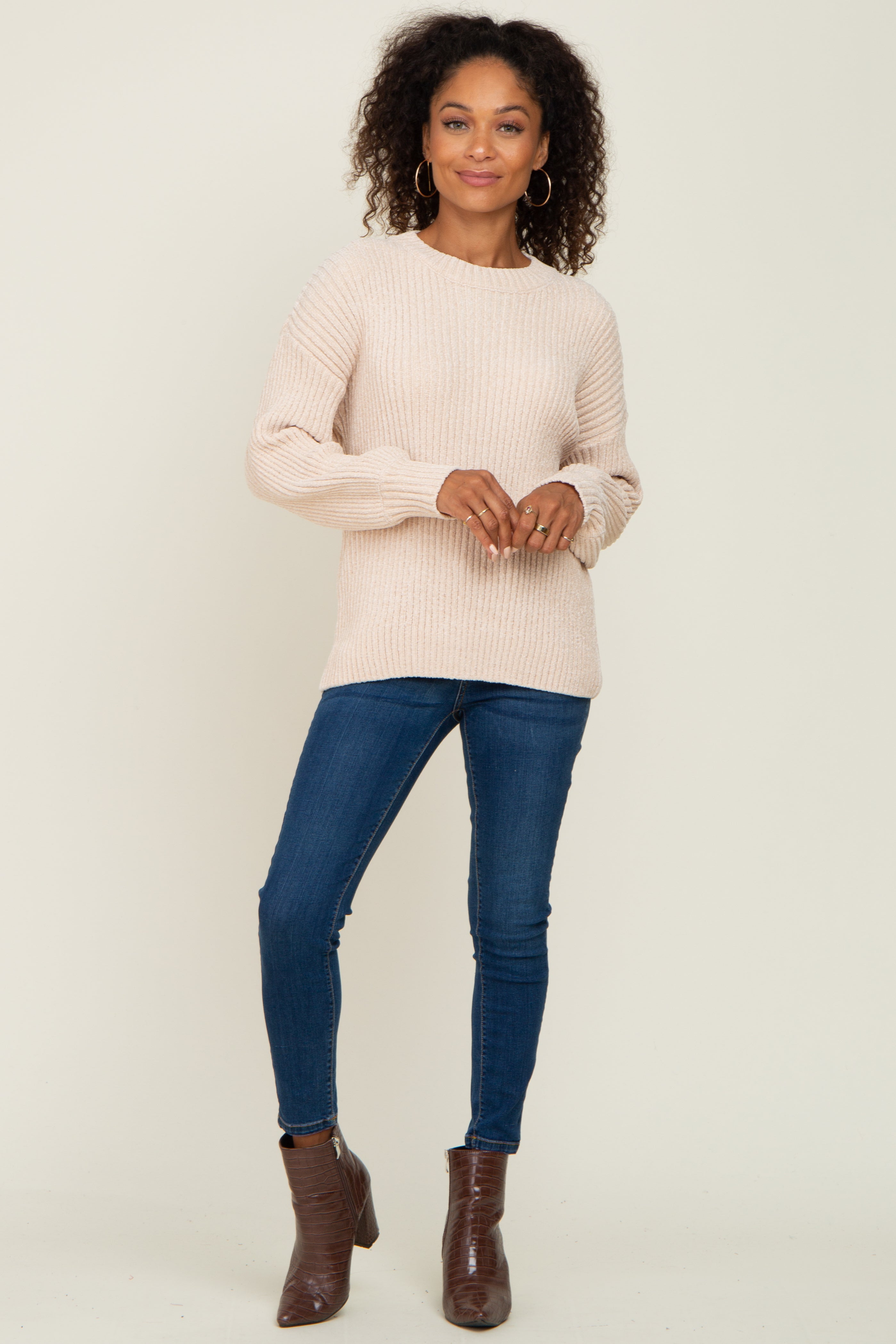 Cozy Beige Chenille Knit Sweater for Women - Soft Winter Pullover with Long Sleeves | Perfect for Casual Outfits, Office Wear & Holiday Gatherings