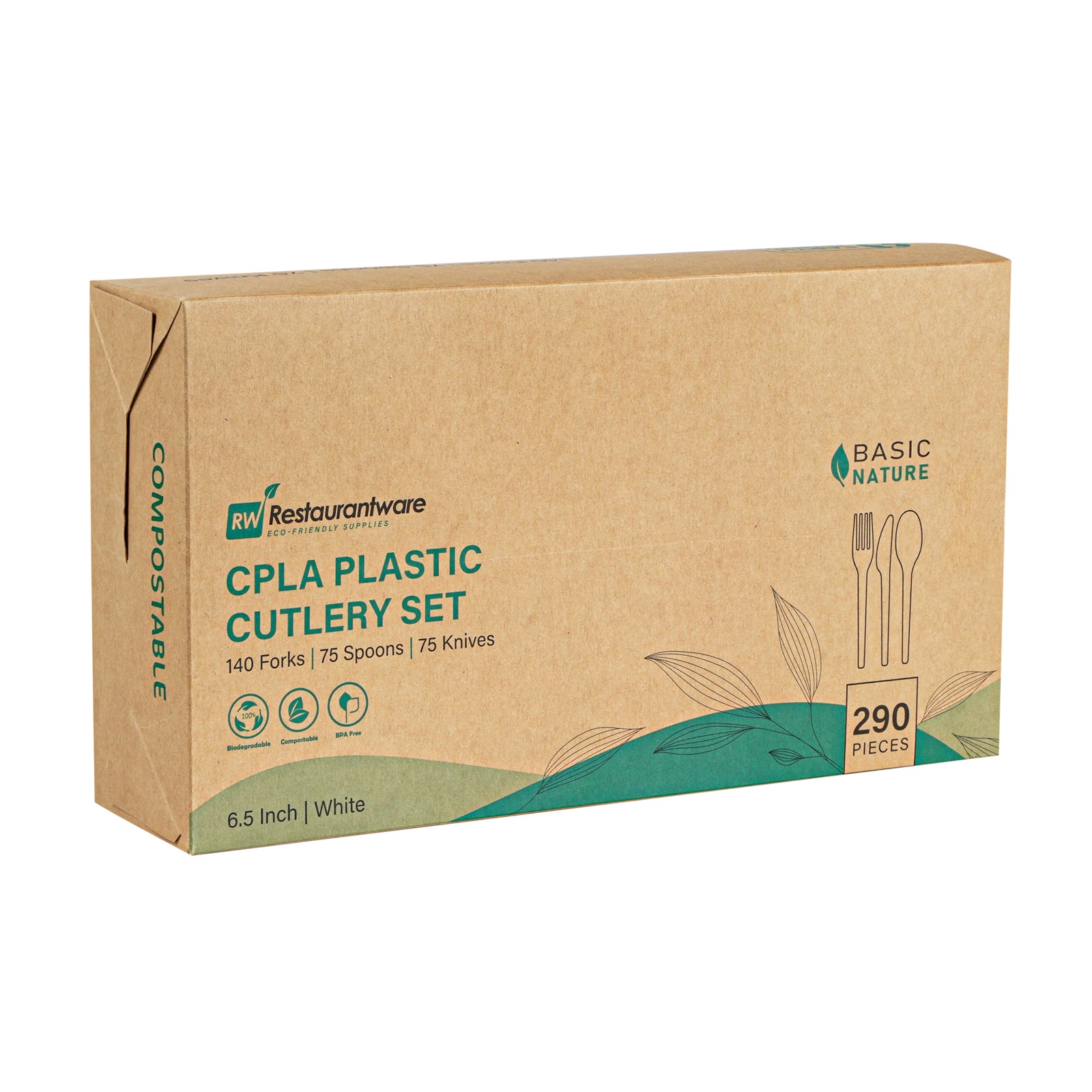 Eco-Friendly Compostable CPLA Plastic Cutlery Set - 290-Piece White Utensils (6.5