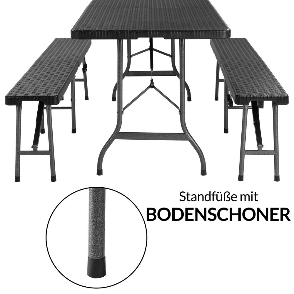 Casaria 6-Piece Plastic Folding Table and Bench Set - 180x75x73cm, Outdoor Beer Garden, Picnic, Camping & Patio Furniture for Backyard, BBQ Parties & Tailgating