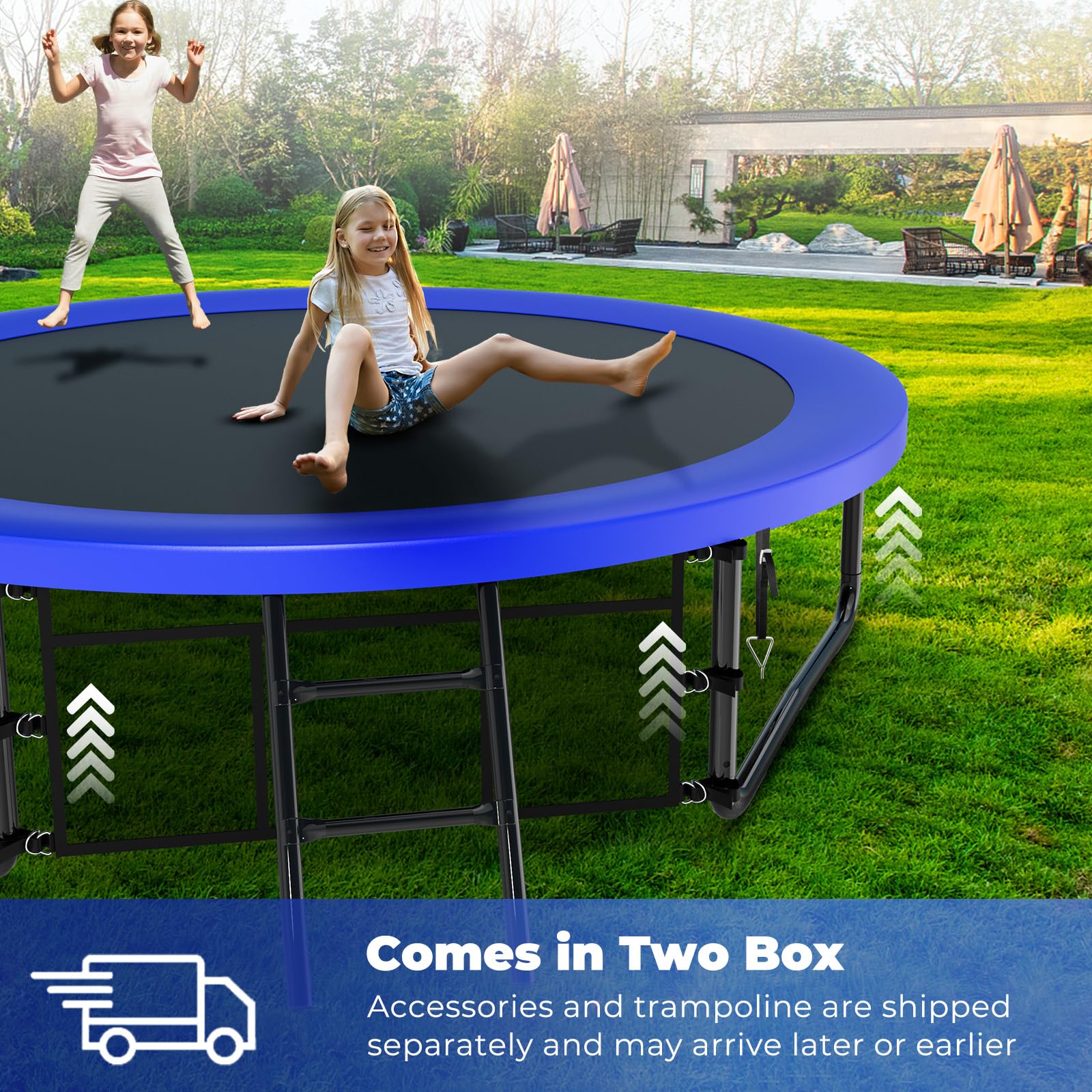 10FT-16FT Large Outdoor Trampoline with Basketball Hoop & LED Lights - Heavy Duty Jumping Mat for Kids & Adults - Water Sprinkler & Anchor Stakes Included - Perfect for Backyard Fun, Exercise & Family Bonding