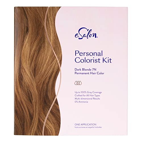 eSalon Personal Colorist Kit - Permanent Hair Dye for 100% Gray Coverage | Ammonia-Free, Multi-Dimensional Professional Hair Color | At-Home Salon Experience (Dark Blonde 7N) | Perfect for Touch-Ups, Root Coverage & Full Hair Transformations