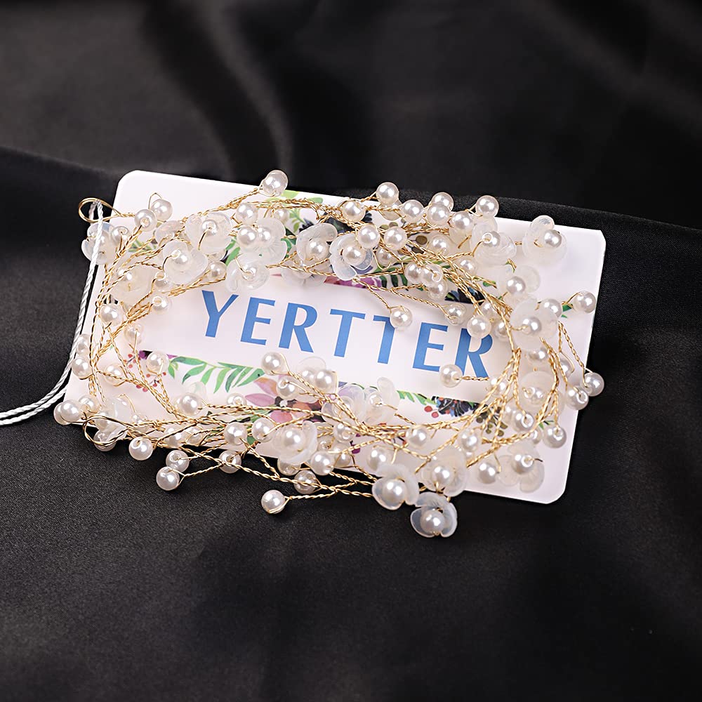 YERTTER Floral Wedding Bridal Crystal Headband - Handmade Pearl Hair Vine for Women, Bride & Bridesmaids - Gold Wedding Hair Accessories for Bridal Shower, Bachelorette Party & Formal Events