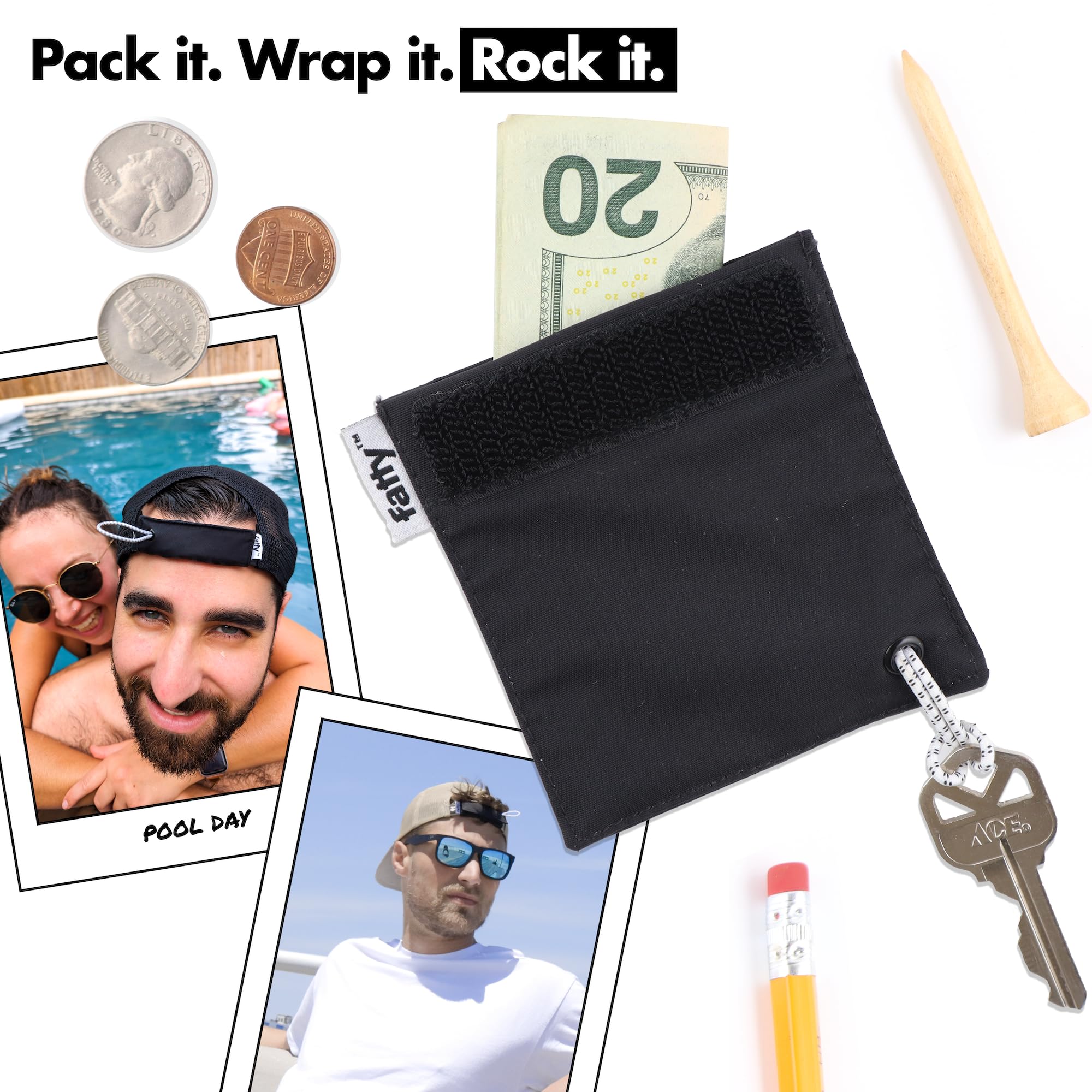 FattyPack - Detachable Hat Storage Pocket - Organize Cash, Medicine, Gum, Keys, Pens & Golf Accessories - Black/Green - Perfect for Golf, Hiking, Travel & Outdoor Activities