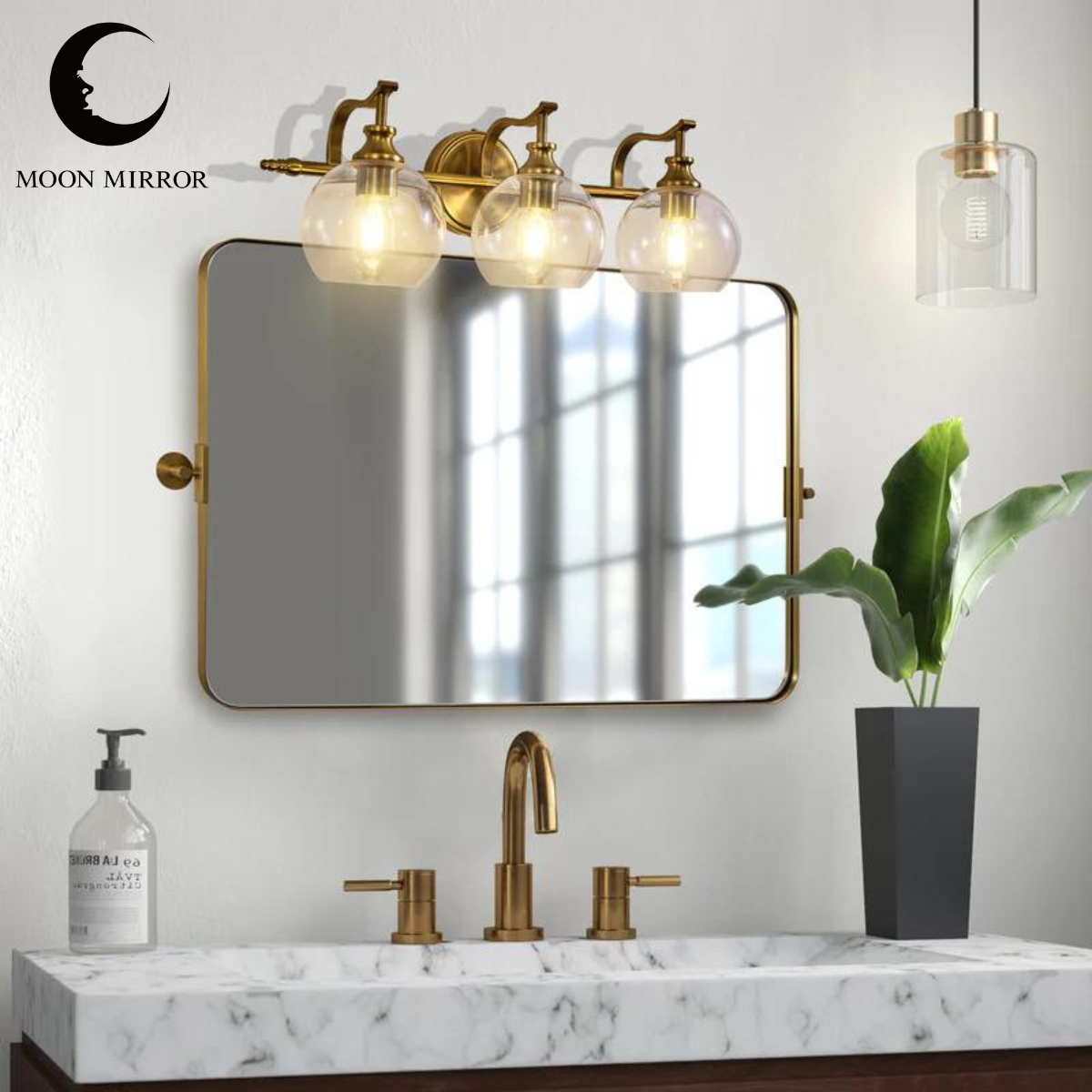 Modern Gold Tilting Rectangle Pivot Mirror - Stainless Steel Frame Bathroom Wall Mirror for Vanity, Makeup & Home Decor - Perfect for Powder Rooms, Bedrooms & Entryways