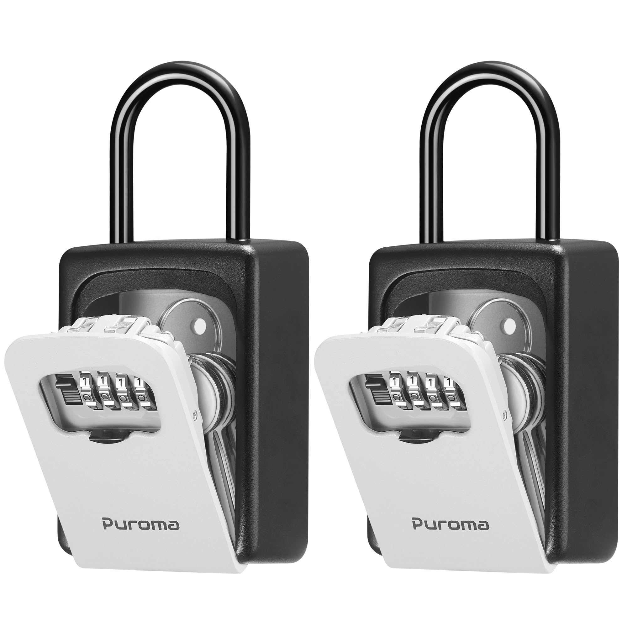 Puroma Large Key Lock Box with Resettable Combination Code - Waterproof Portable Wall Mount Security Safe for Outdoor, Home, Office - Perfect for Door Handle & House Key Storage (2 Pack, Gray) - Ideal for Vacation Rentals, Airbnb Hosts & Property Managers