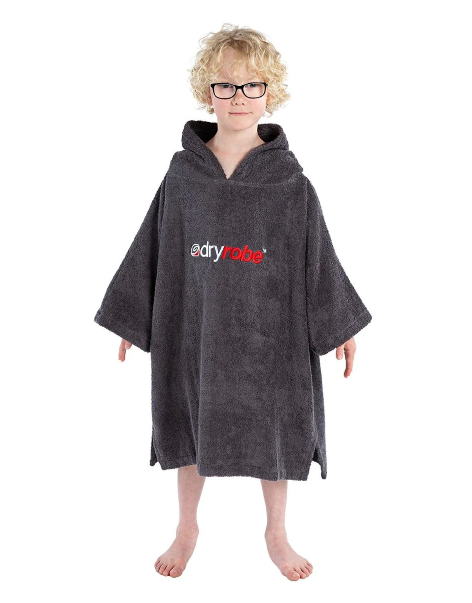 Organic Cotton Kids Short Sleeve Towel Poncho for Boys & Girls Ages 5-9 | Soft Hooded Bathrobe for Swimming, Beach & Pool Aftercare