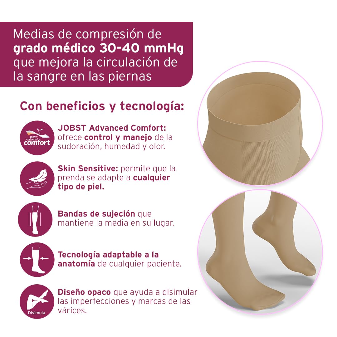 Jobst Opaque Compression Stockings 30-40 mmHg - Waist High Closed Toe for Women & Men - Large Size Medical Support Hose - Perfect for Varicose Veins, Lymphedema & Post-Surgery Recovery