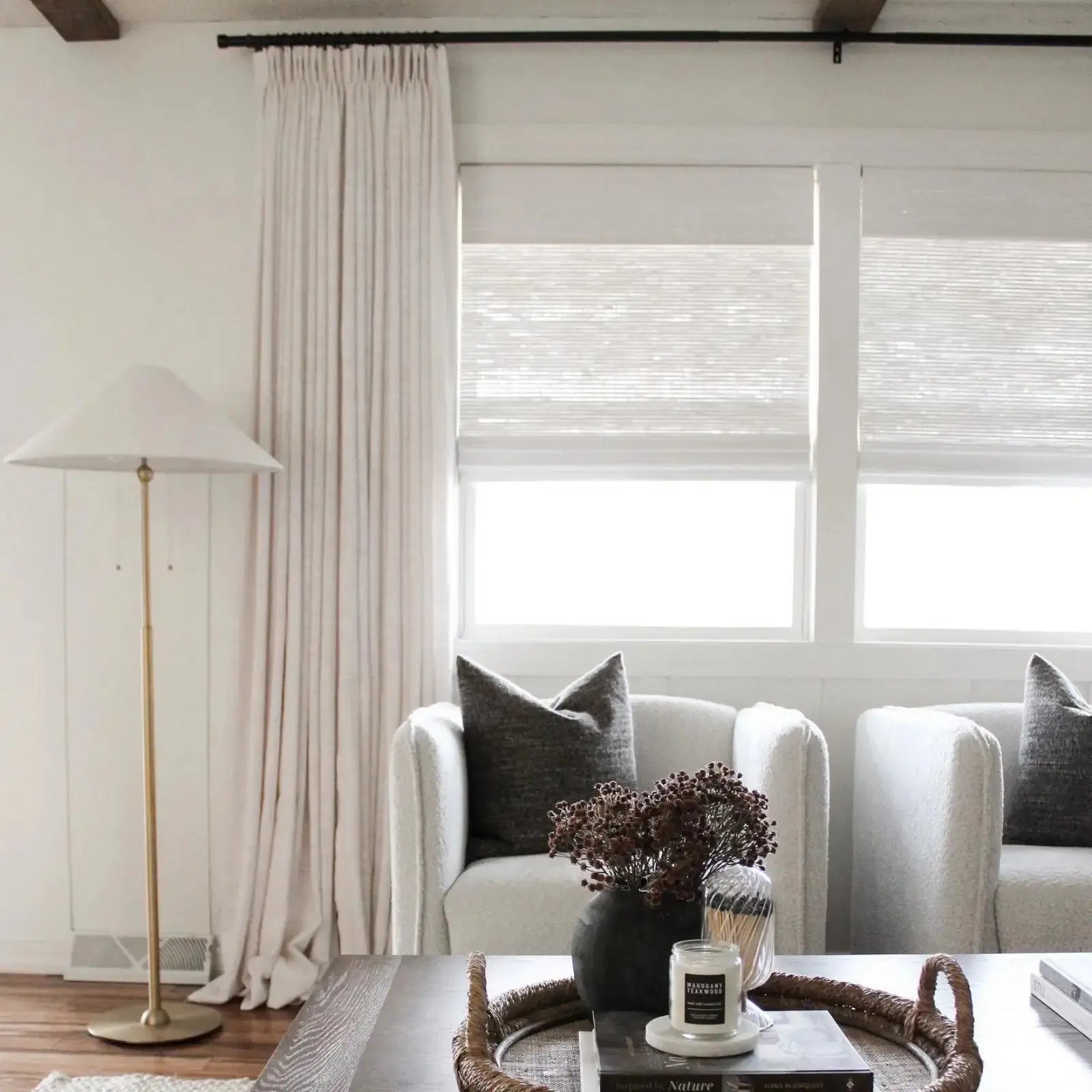 100% Cotton Plain Weave Pleated Curtains - Light Filtering Window Drapes for Living Room, Bedroom & Home Decor