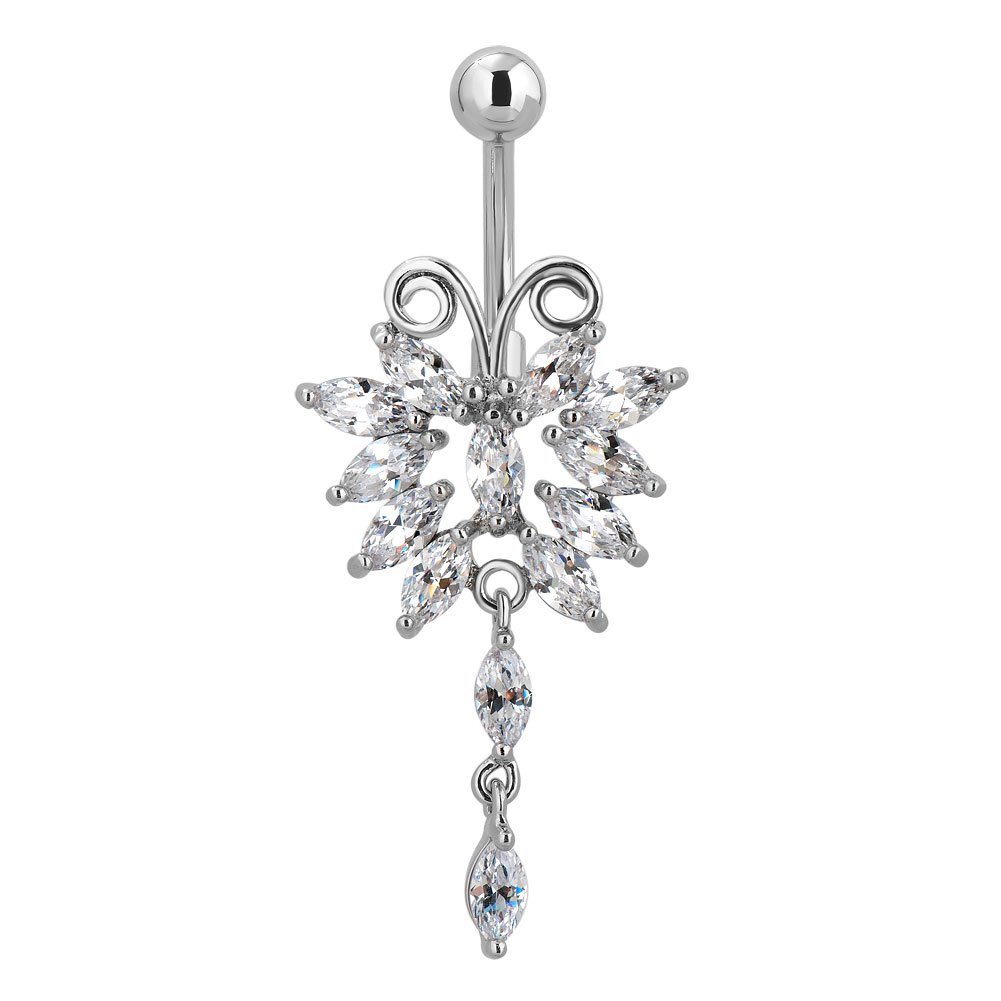 Sexy Crystal Butterfly Belly Ring - Stainless Steel Navel Jewelry for Women - Party & Beach Wear