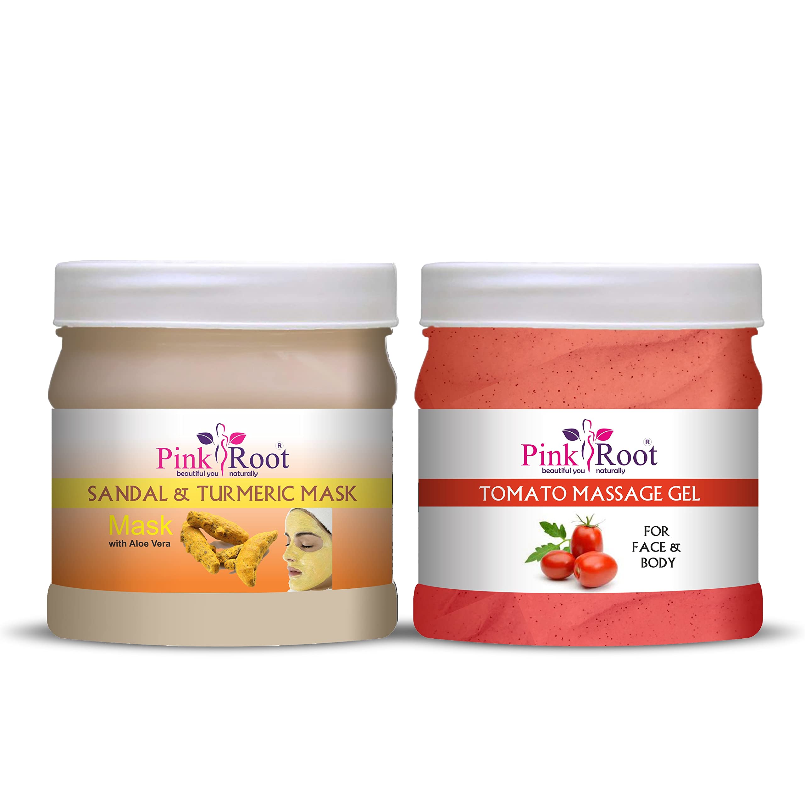 Pink Root Tomato Massage Gel & Sandal Turmeric Mask Set - 500ml Each | Hydrating Skin Care for Face & Body | Perfect for Spa, Relaxation & At-Home Self Care