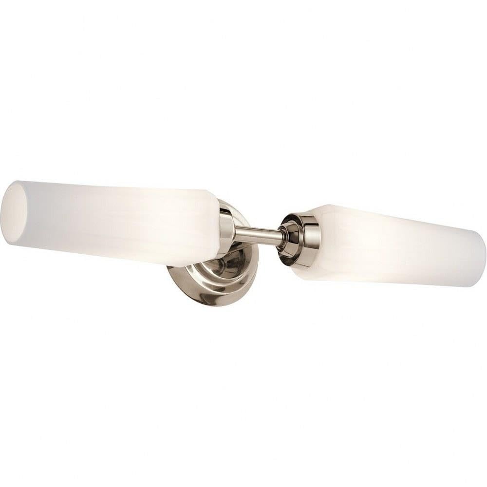 Kichler Truby 19.75 Inch 2-Light Bathroom Vanity Light with Satin Etched Cased Opal Glass in Polished Nickel - Perfect for Modern Bathroom, Powder Room & Dressing Room Lighting