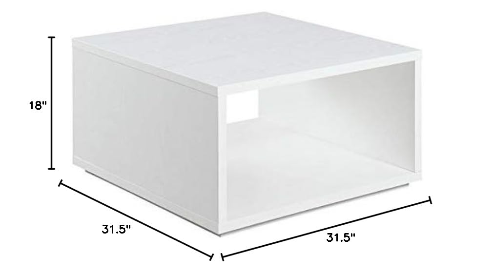 Pemberly Row White Wood Square Coffee Table - Modern Living Room Furniture for Small Spaces & Home Decor
