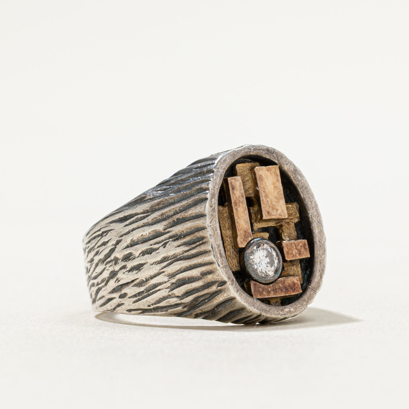 Brutalist Inspired Diamond Ring - 0.17 Carat Diamond Engagement Ring for Women - Size 8.5 - Unique Handcrafted Jewelry Gift for Anniversary, Wedding, or Special Occasion
