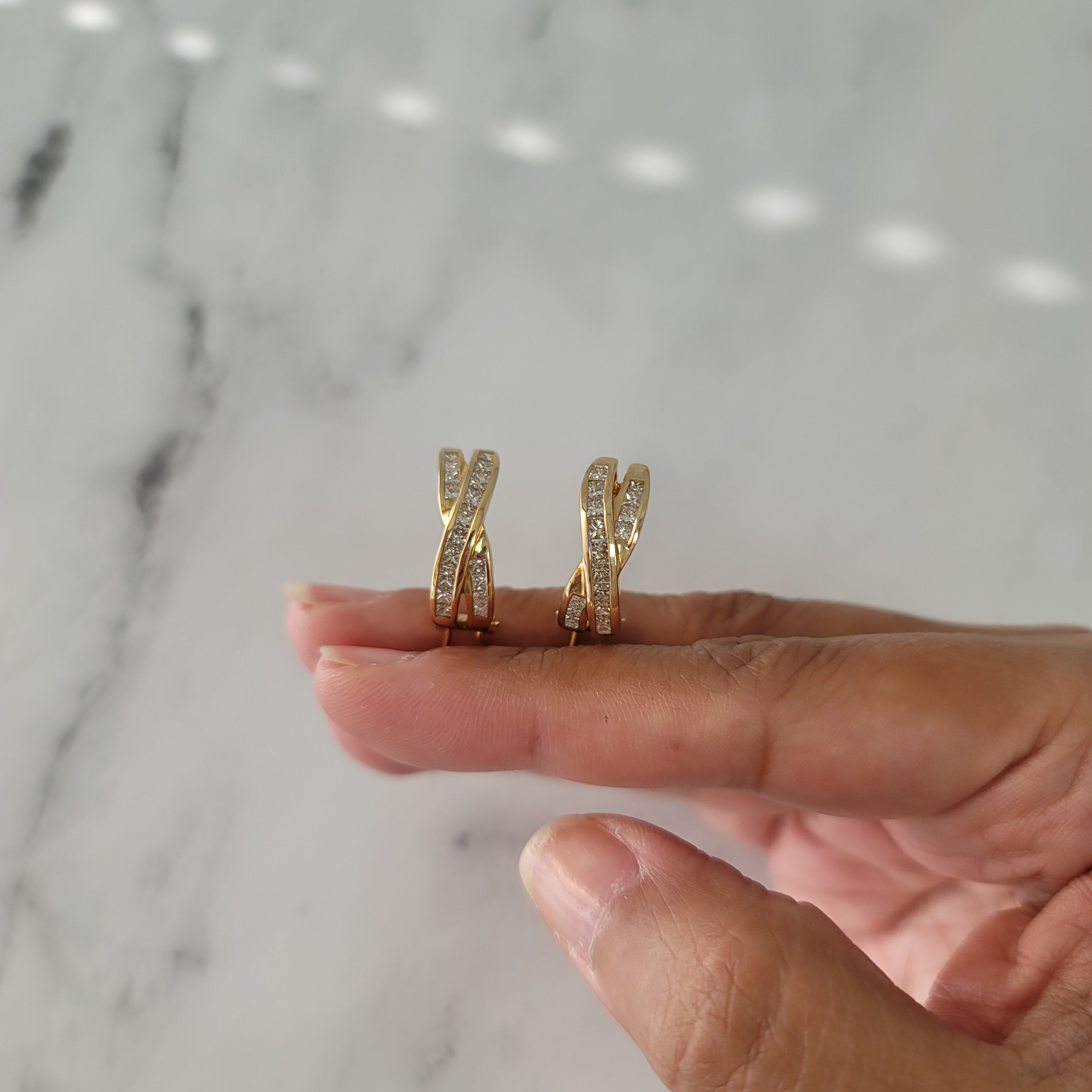 Princess Cut Diamond X Clip-On Earrings – Elegant & Comfortable Non-Pierced Ear Jewelry for Women | Perfect for Weddings, Parties & Special Occasions