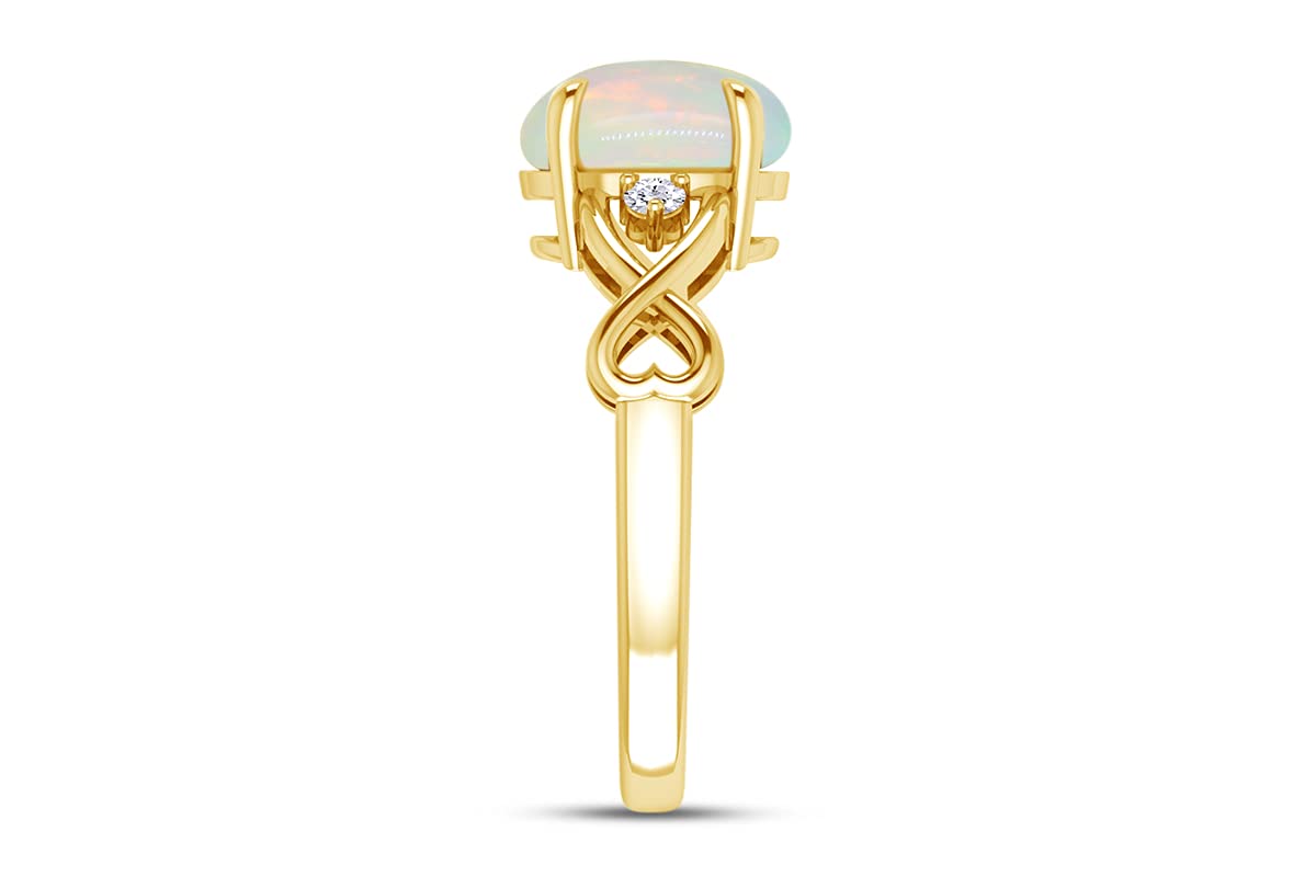 7X9MM Oval Cut Natural White Opal & Diamond Accent 14K Gold Over Sterling Silver Infinity Heart Ring - Women's Engagement Wedding Jewelry (1.25Cttw) | Valentine's Day Gift, Anniversary Present, Bridal Shower Gift for Her