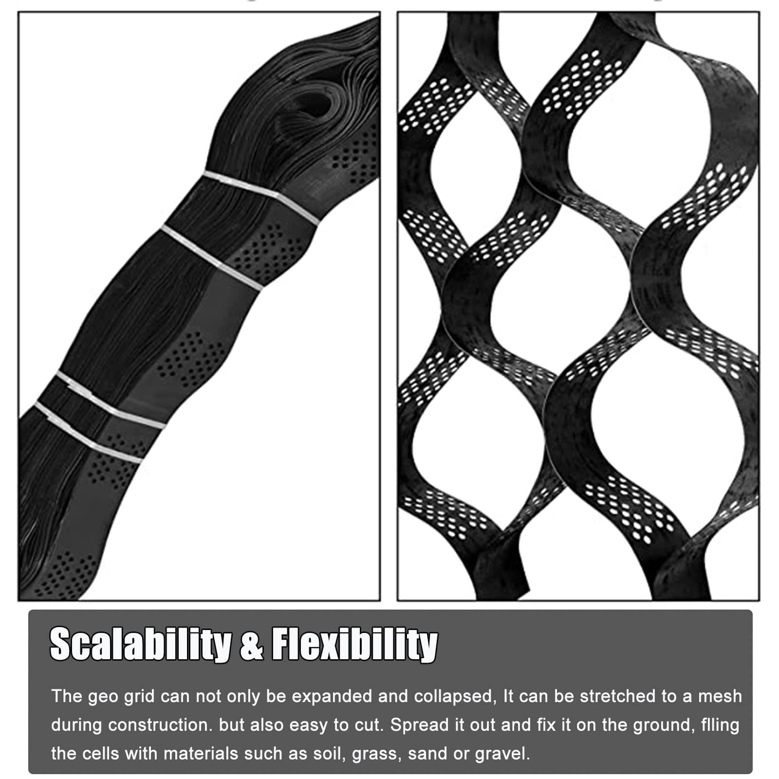 2 Inch Thick Gravel Grid Stabilizer for Driveway & Walkway - Heavy Duty Honeycomb Geo Grid (2x7.5m/6.6x24.6ft) - Flexible Ground Reinforcement for Landscaping, Parking Areas & High Traffic Zones