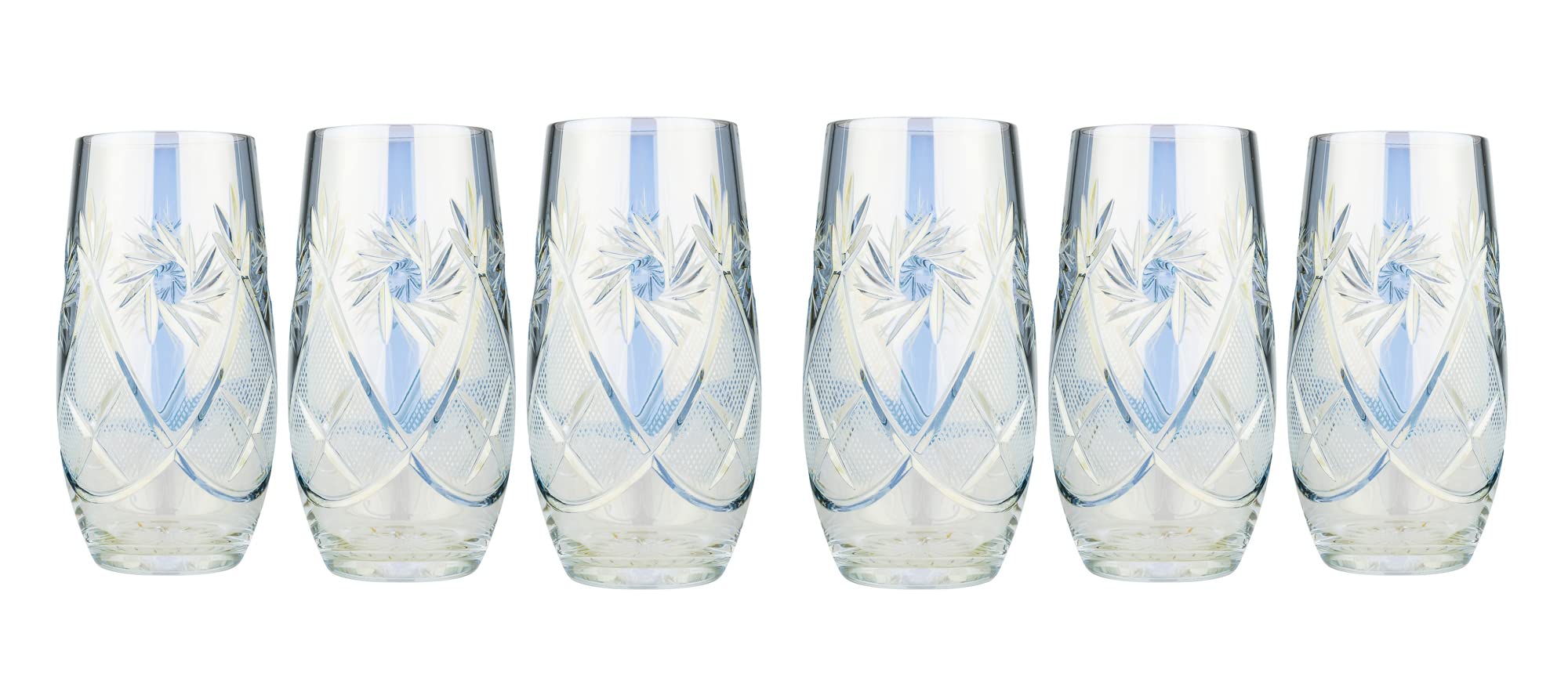 10 Oz Handmade Yellow Rainbow Cocktail Glasses Set of 6 - High-Quality Water Juice Beverage Cups for Home Bar, Party, and Restaurant Use