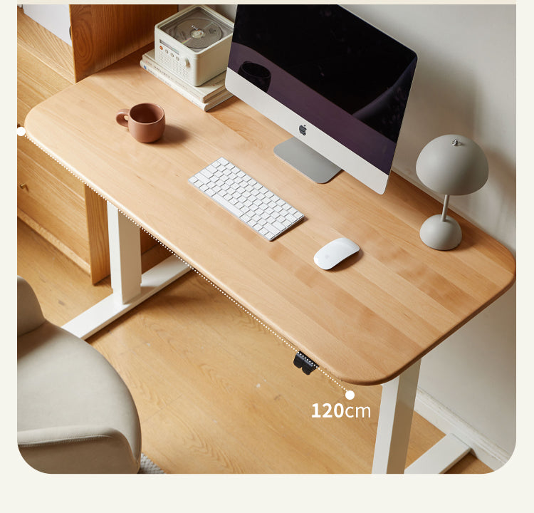 Ergonomic Beech Solid Wood Smart Electric Height Adjustable Standing Desk - Perfect for Home Office, Gaming & Workspace Productivity