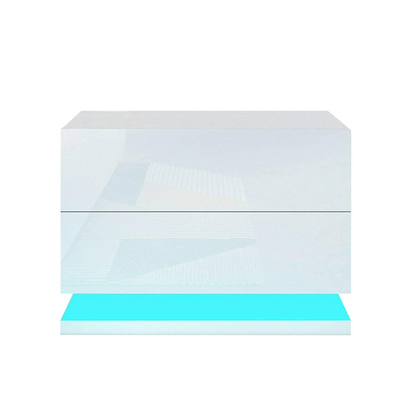 Modern LED Nightstand with 2 Drawers - High Gloss Bedside Table with Built-in Light (Light Yellow) | Perfect for Bedrooms, Guest Rooms & Small Spaces
