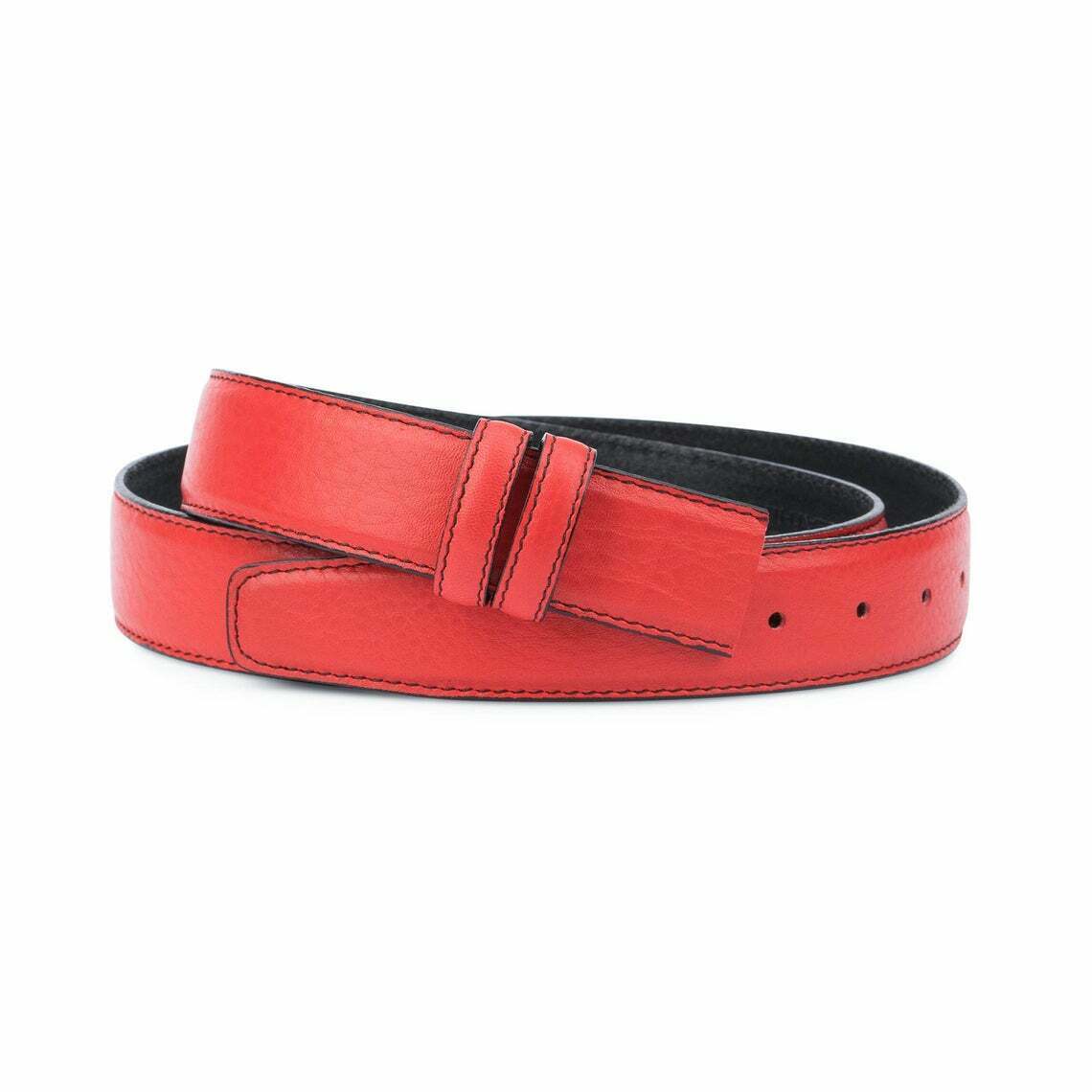 Genuine Red Leather Belt Strap - Adjustable 1 3/8