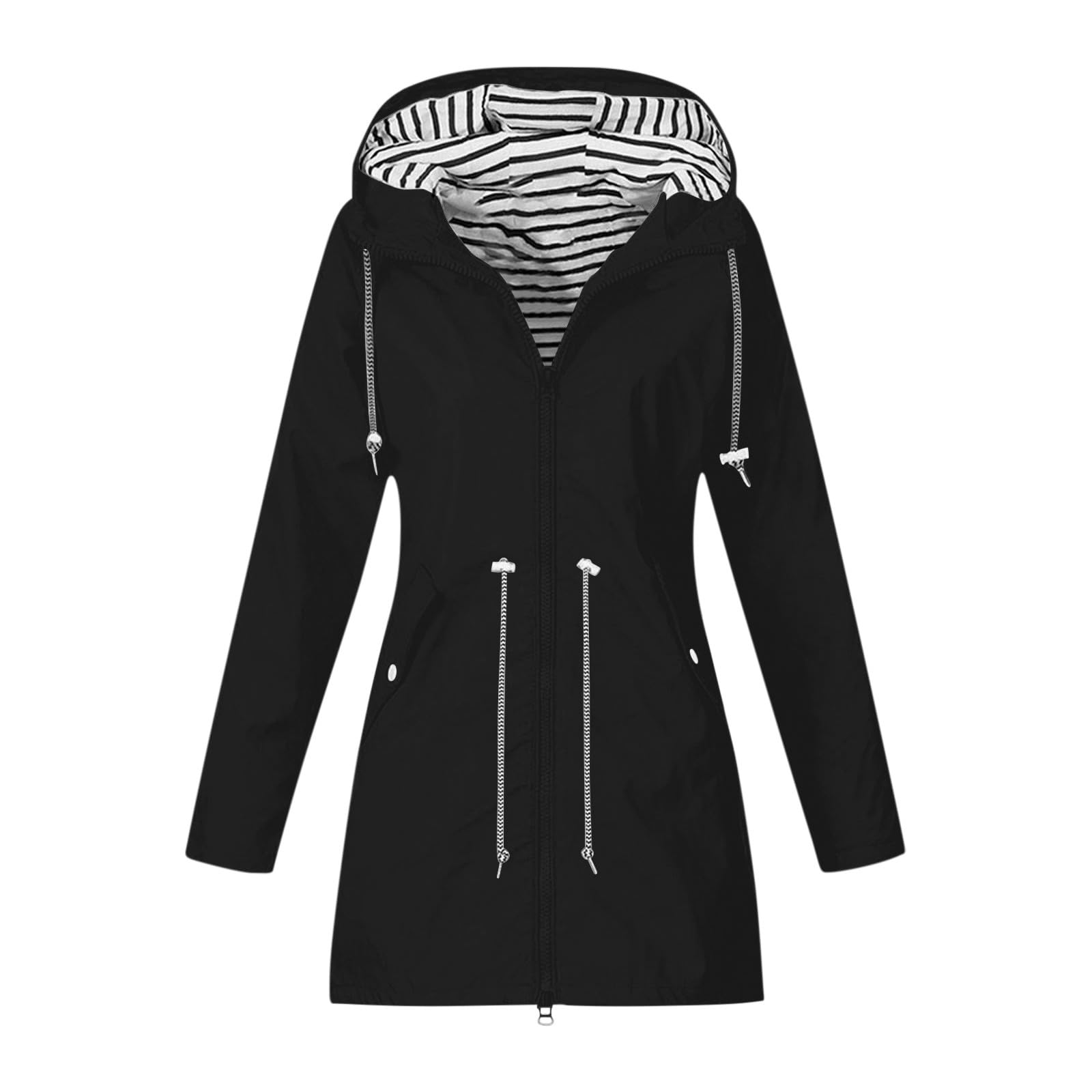 Women's Waterproof Raincoat Windbreaker with Zipper & Hood - Lightweight Outdoor Jacket for Hiking, Travel & Commuting