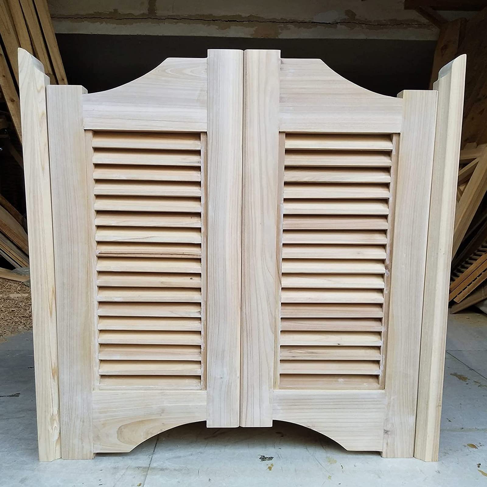 Unfinished Louvered Solid Wood Café Swing Door with Hinges - Self-Closing Saloon Style Interior Door for Restaurants, Bars & Homes (30x28 Inches) - Perfect for Terrace, Kitchen, or Commercial Spaces