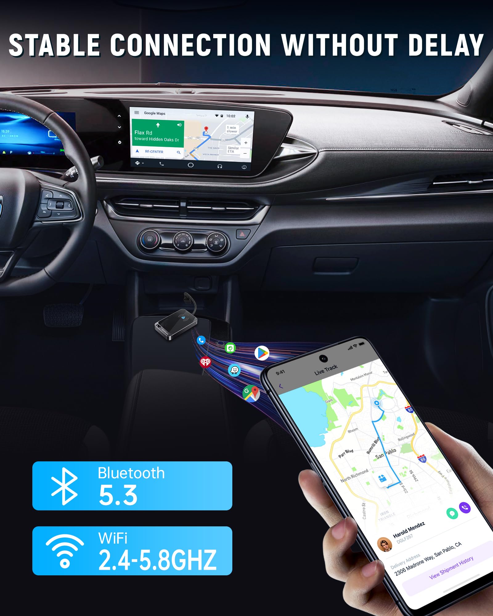 Wireless Android Auto Adapter - NFC Instant Connection, Converts Wired to Wireless for Factory Android Auto Cars, Compatible with Android 11+ & Vehicles 2017+ (Gray) - Perfect for Hands-Free Driving, Music Streaming & GPS Navigation