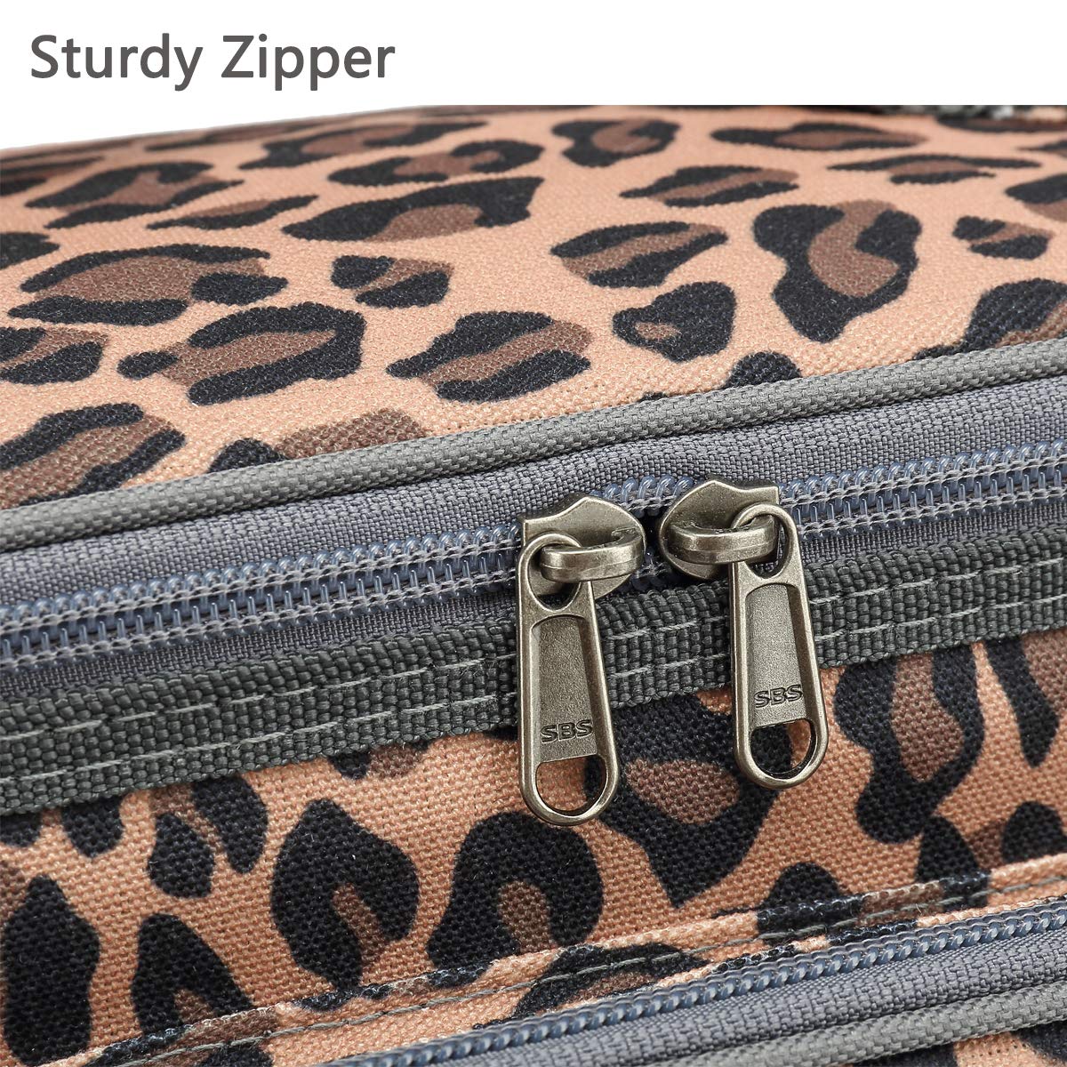 FlowFly Insulated Reusable Lunch Bag for Adults - Large Leopard Print Lunch Box with Adjustable Shoulder Strap, Front Zipper Pocket & Dual Mesh Side Pockets - Perfect for Office, School, Picnics & Travel