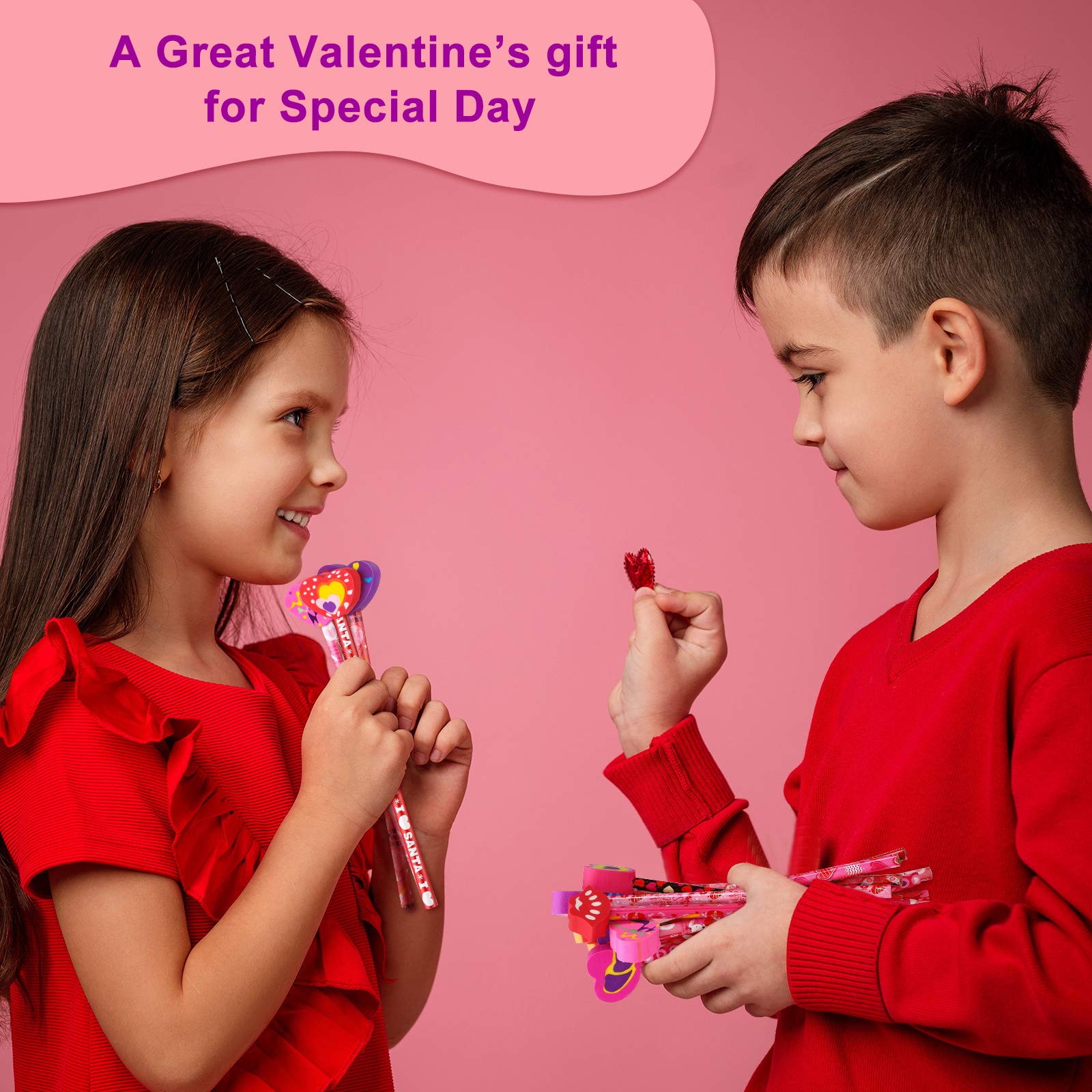 Valentine's Heart Pencils with Erasers - 36pcs Colorful School Supplies for Gifts & Office