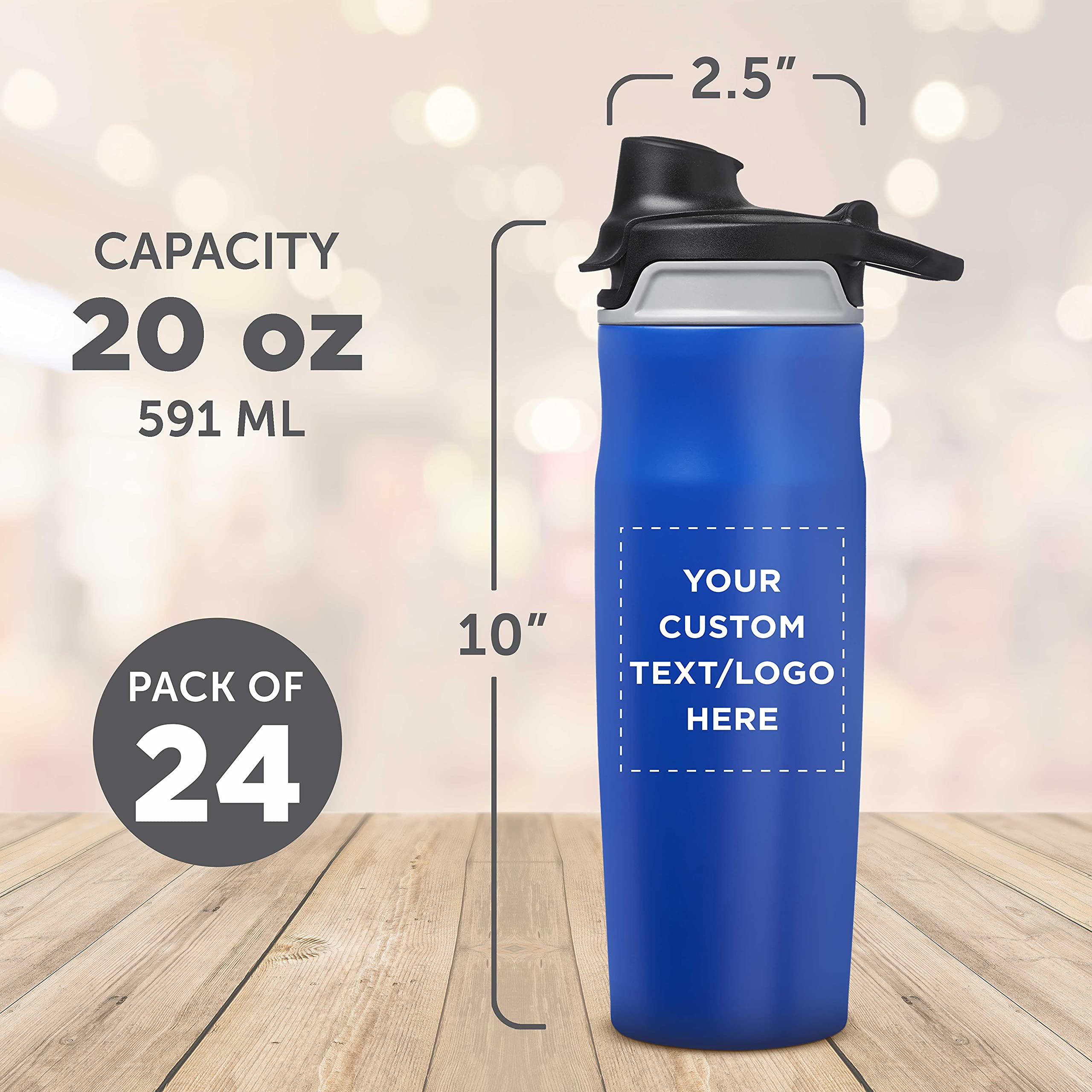 Custom Juno 20oz Water Bottles with Flip Lid - Bulk Pack of 24 Reusable Sports Bottles | Personalized Gym, Hiking, Cycling & School Water Bottles | BPA-Free, Leakproof & Durable | Great for Workouts, Outdoor Adventures & Daily Hydration - Blue