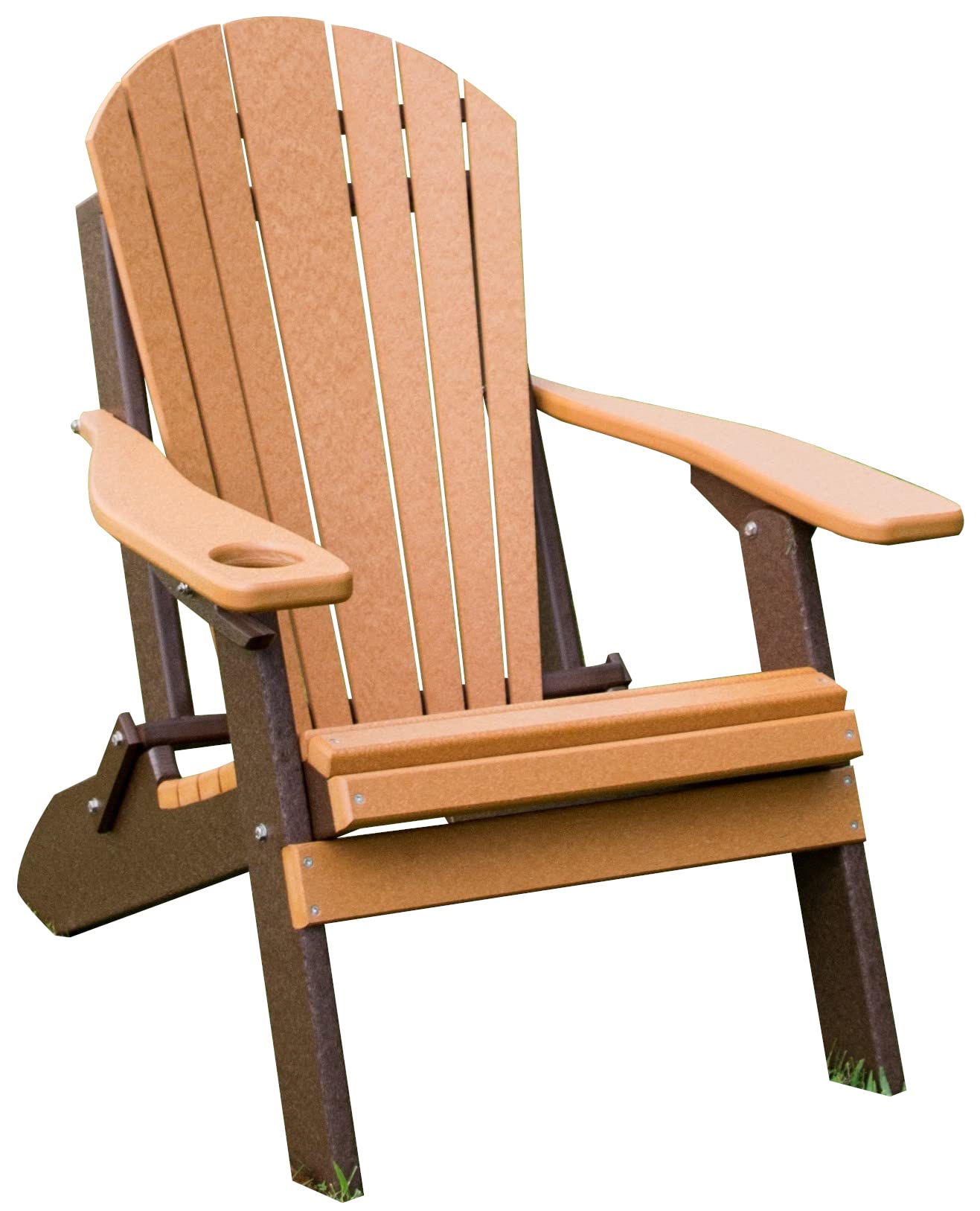 Poly Folding Adirondack Chair - Lightweight & Durable Outdoor Furniture for Patio, Garden, Poolside & Camping - Cedar & Tudor Brown Finish - Furniture Barn USA